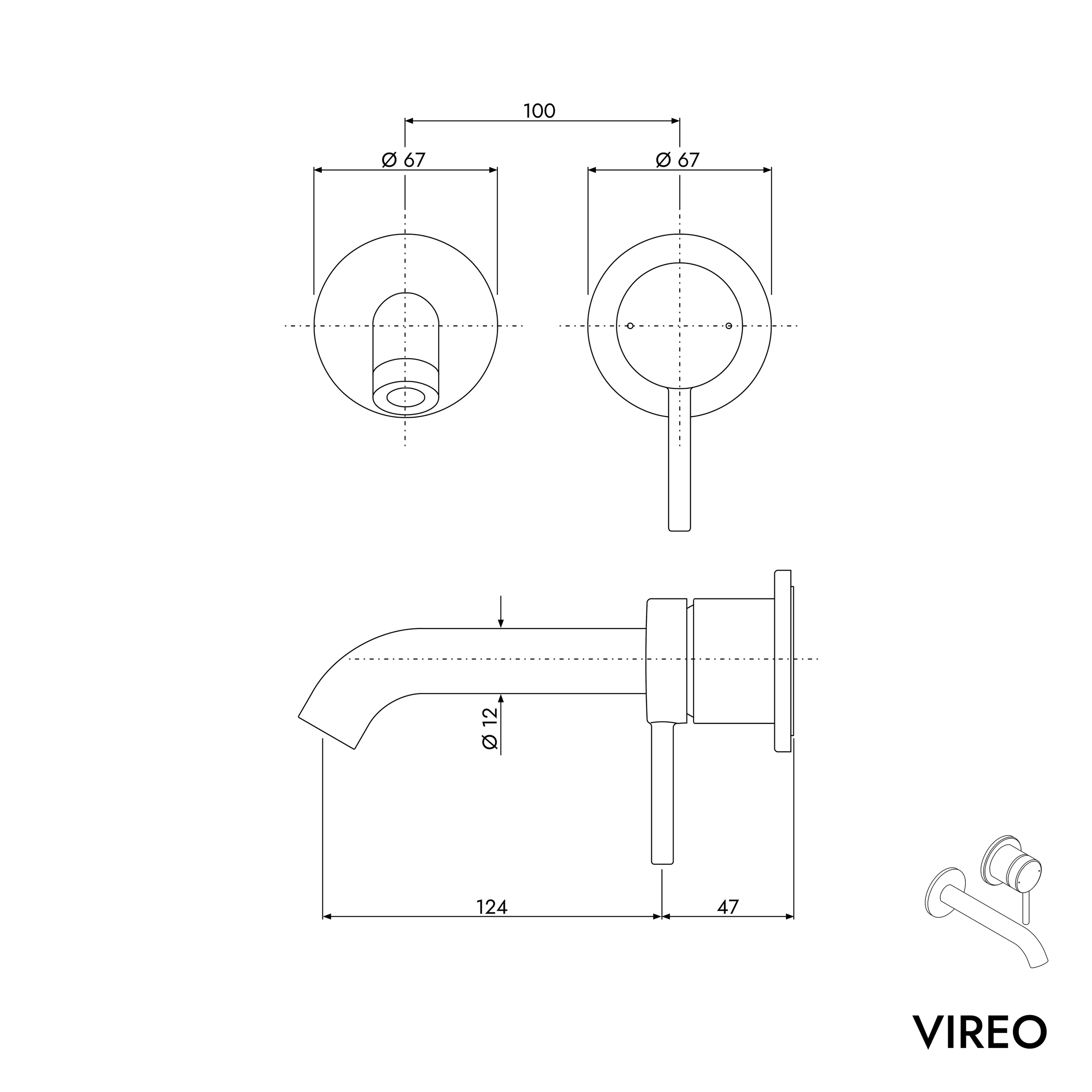 Rubinetteria da parete per lavabo VIREO