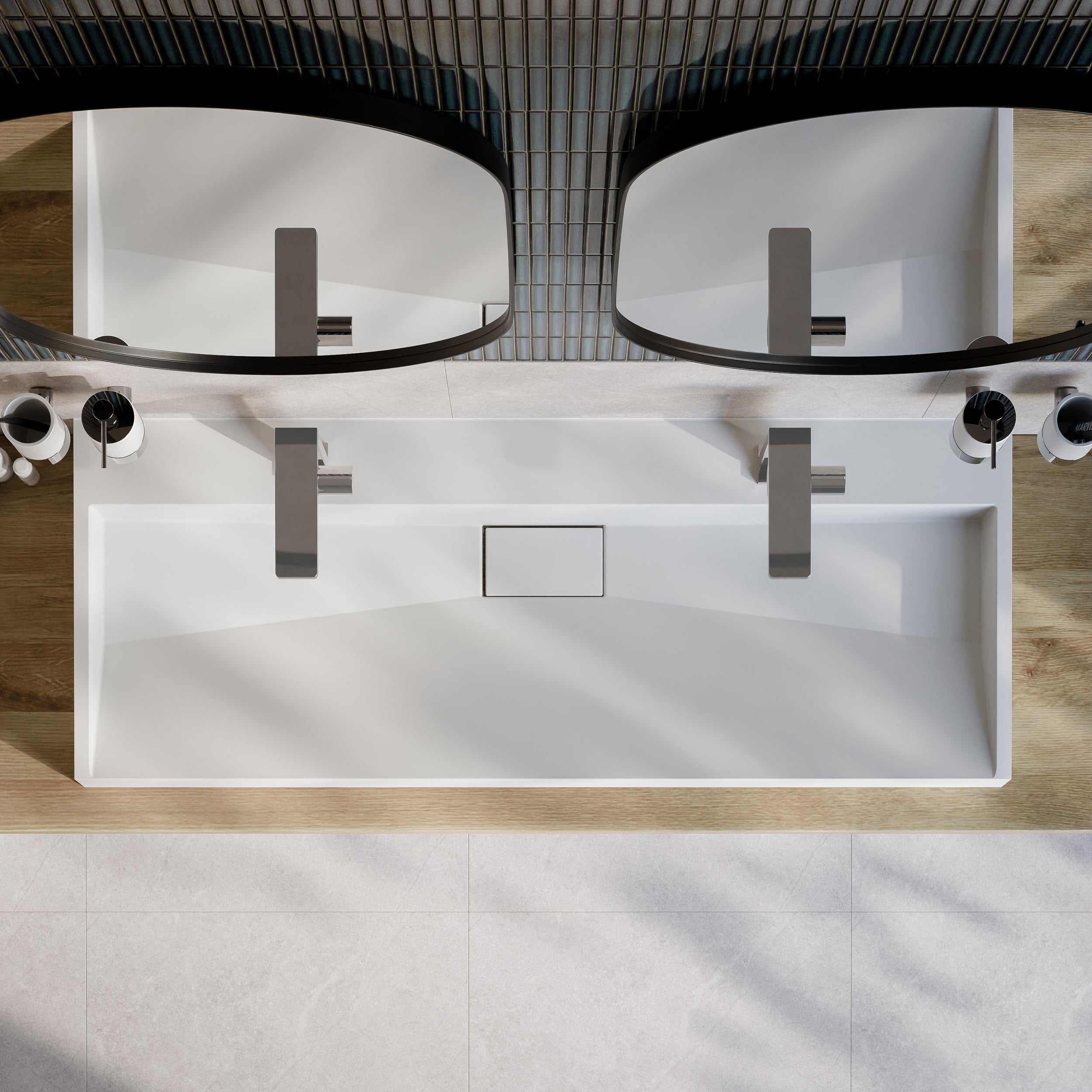 Lavabo sospeso / lavabo da appoggio di marmo fuso BS6001  con due fori per rubinetto- bianco - 120cm