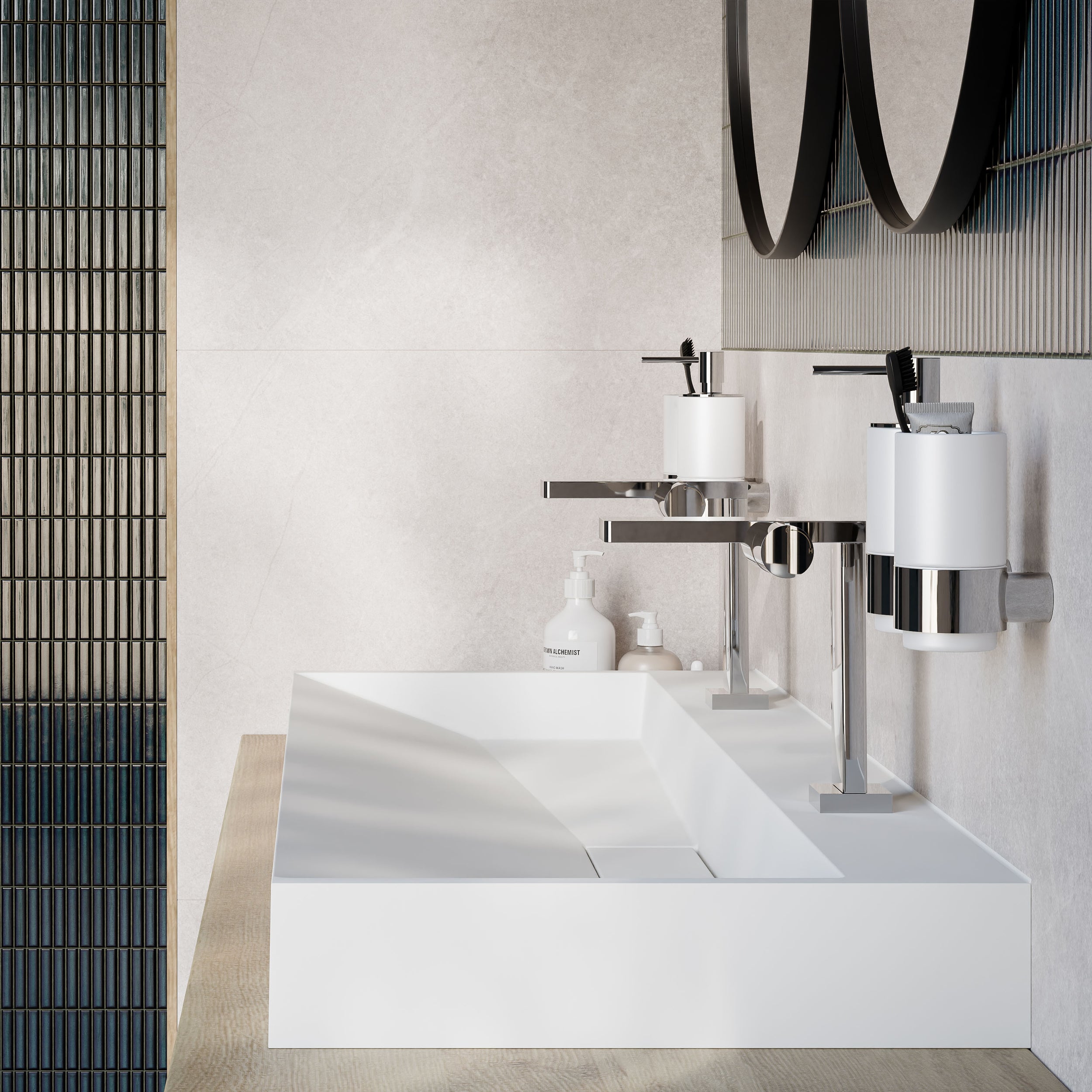 Lavabo sospeso / lavabo da appoggio di marmo fuso BS6001  con due fori per rubinetto- bianco - 120cm