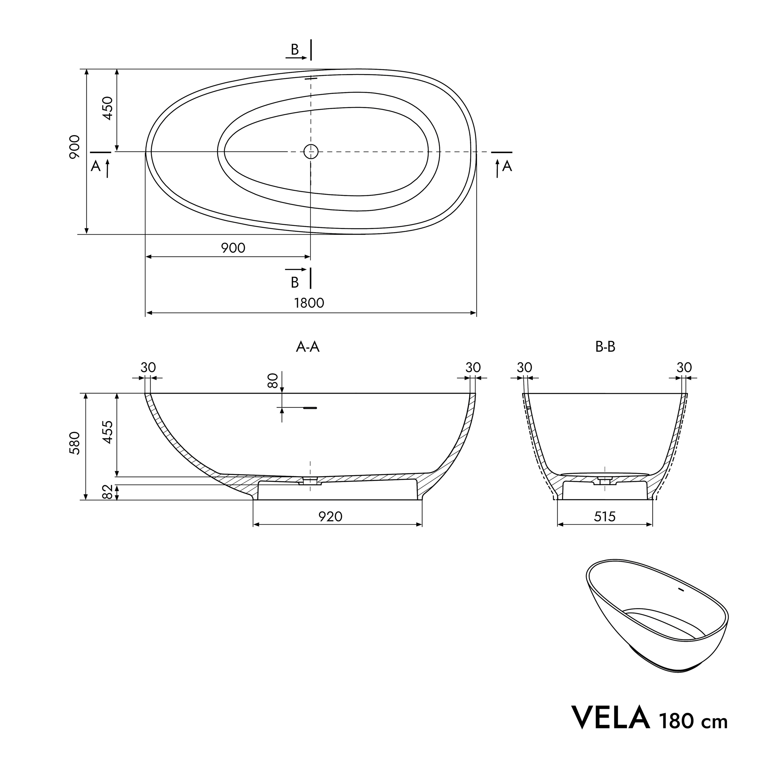Vasca da bagno autoportante VELA STONE