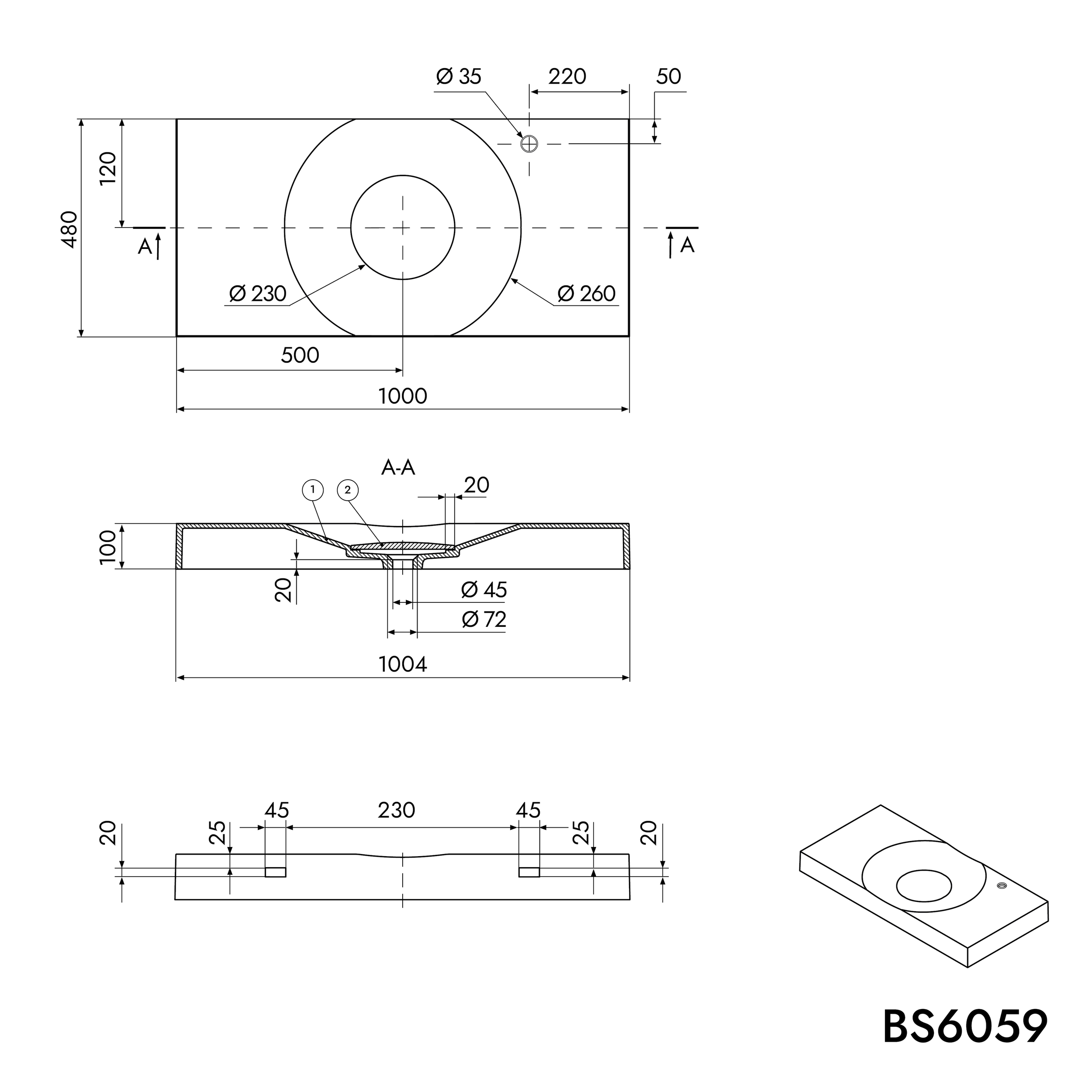 Lavabo a parete Lavabo da appoggio BS6059 in marmo fuso