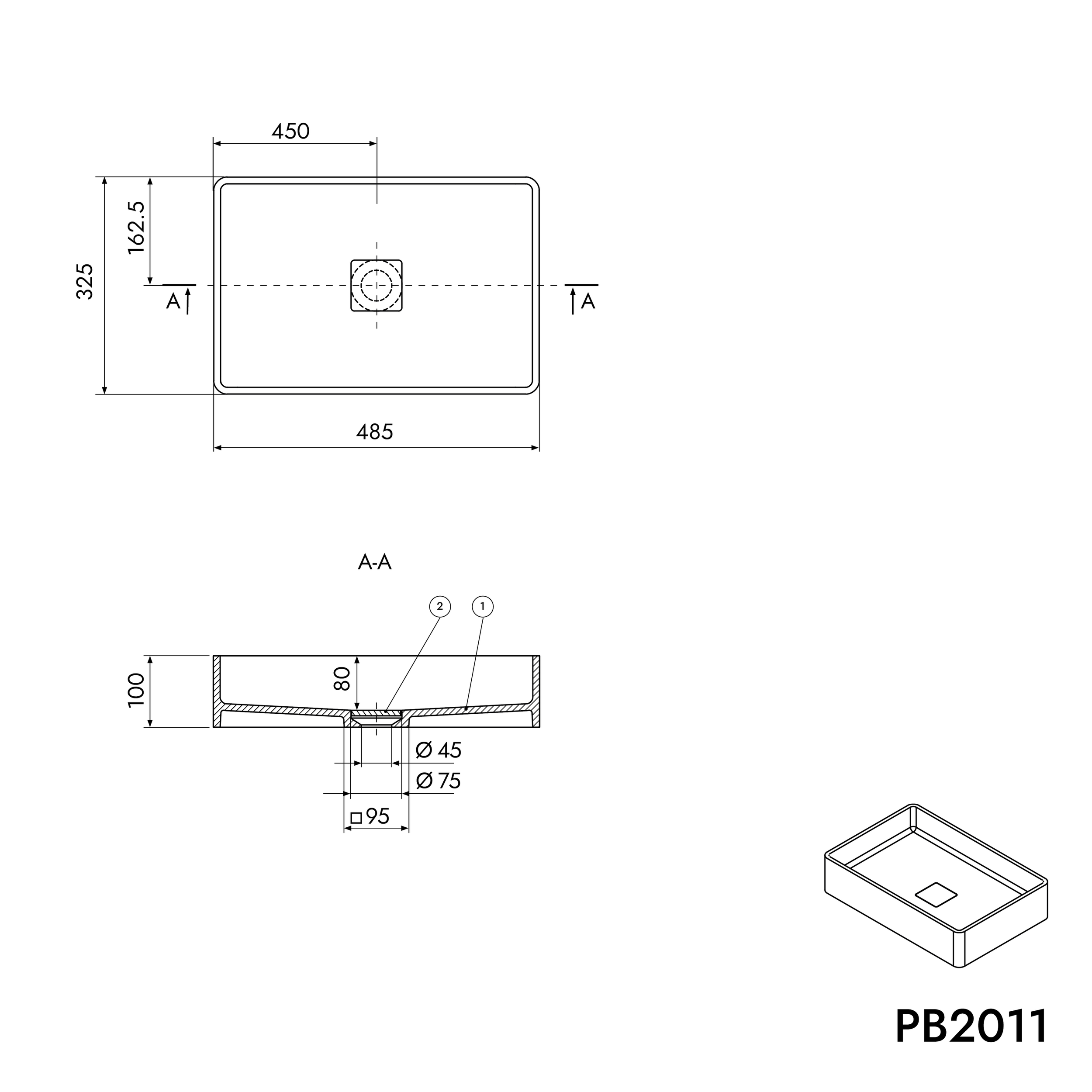 Lavabo da appoggio PB2011B Aqua