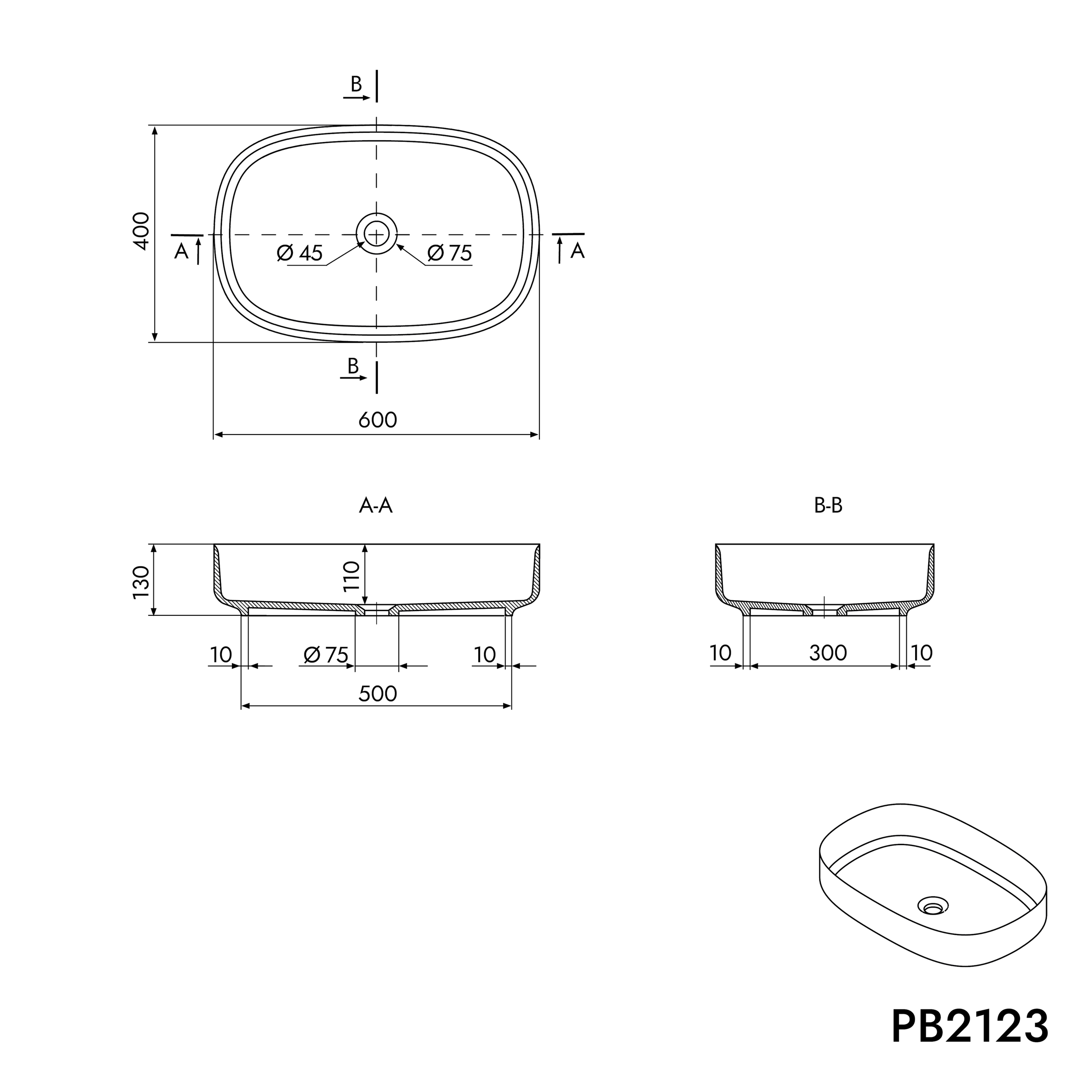 Lavabo da appoggio PB2123