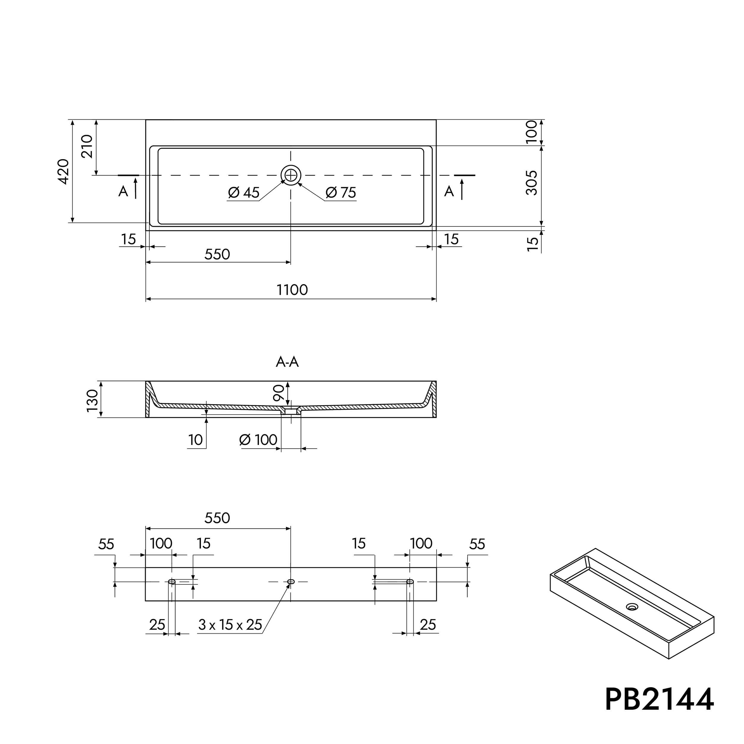 Lavabo da appoggio Lavabo sospeso PB2144-1