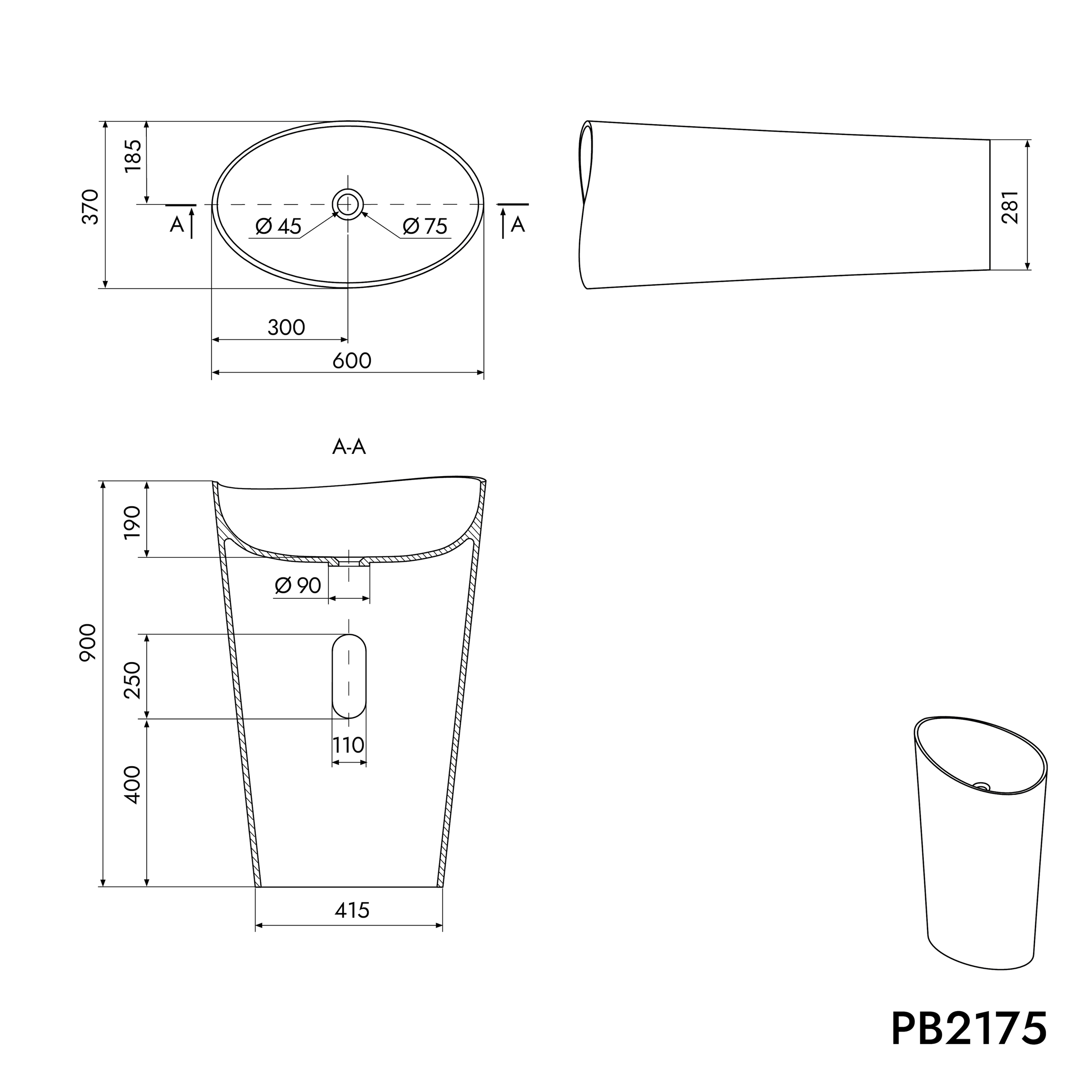 Lavabo freestanding PB2175 WAVE