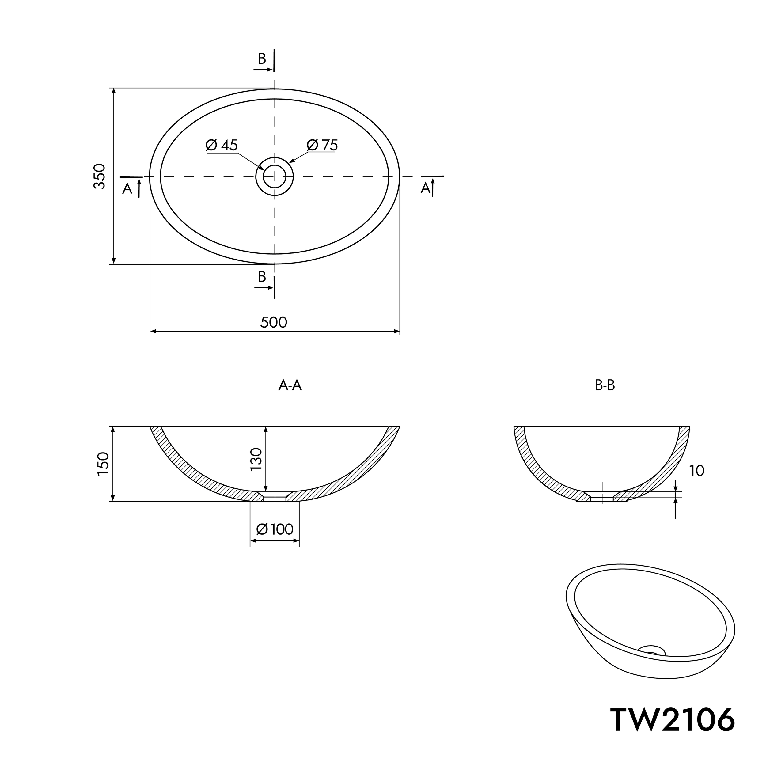 Lavabo da appoggio TW2106