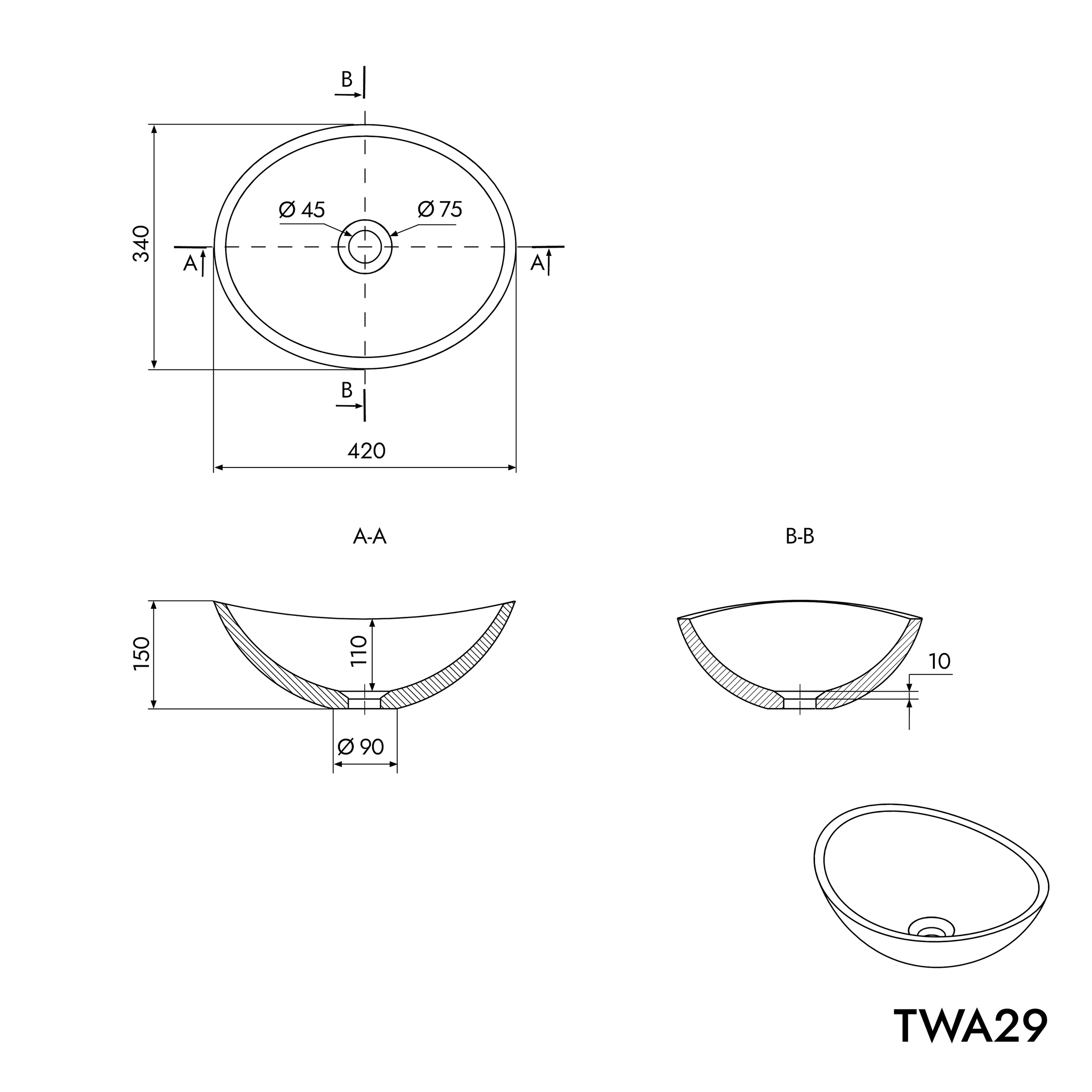 Lavabo da appoggio TWA29