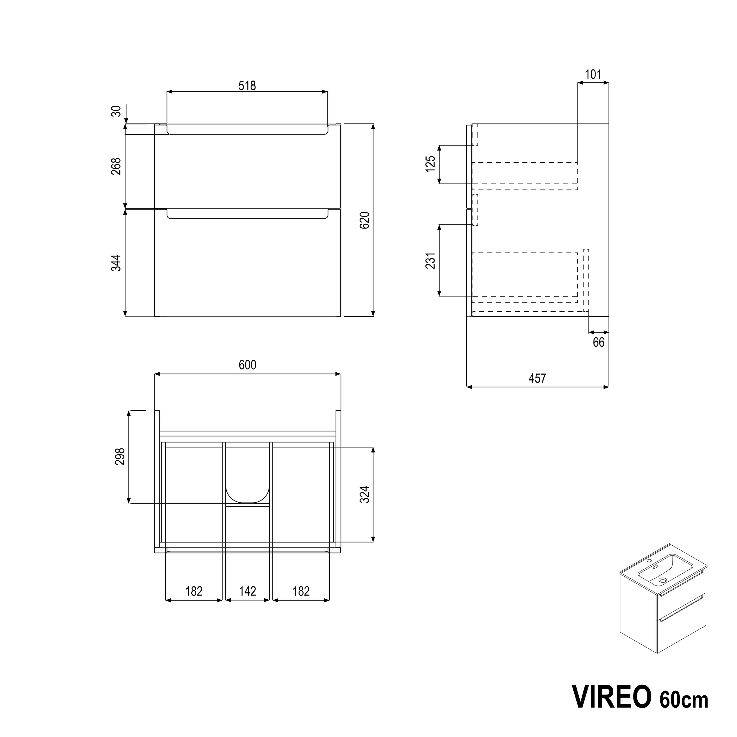Set di mobili da bagno VIREO 60 cm con lavabo