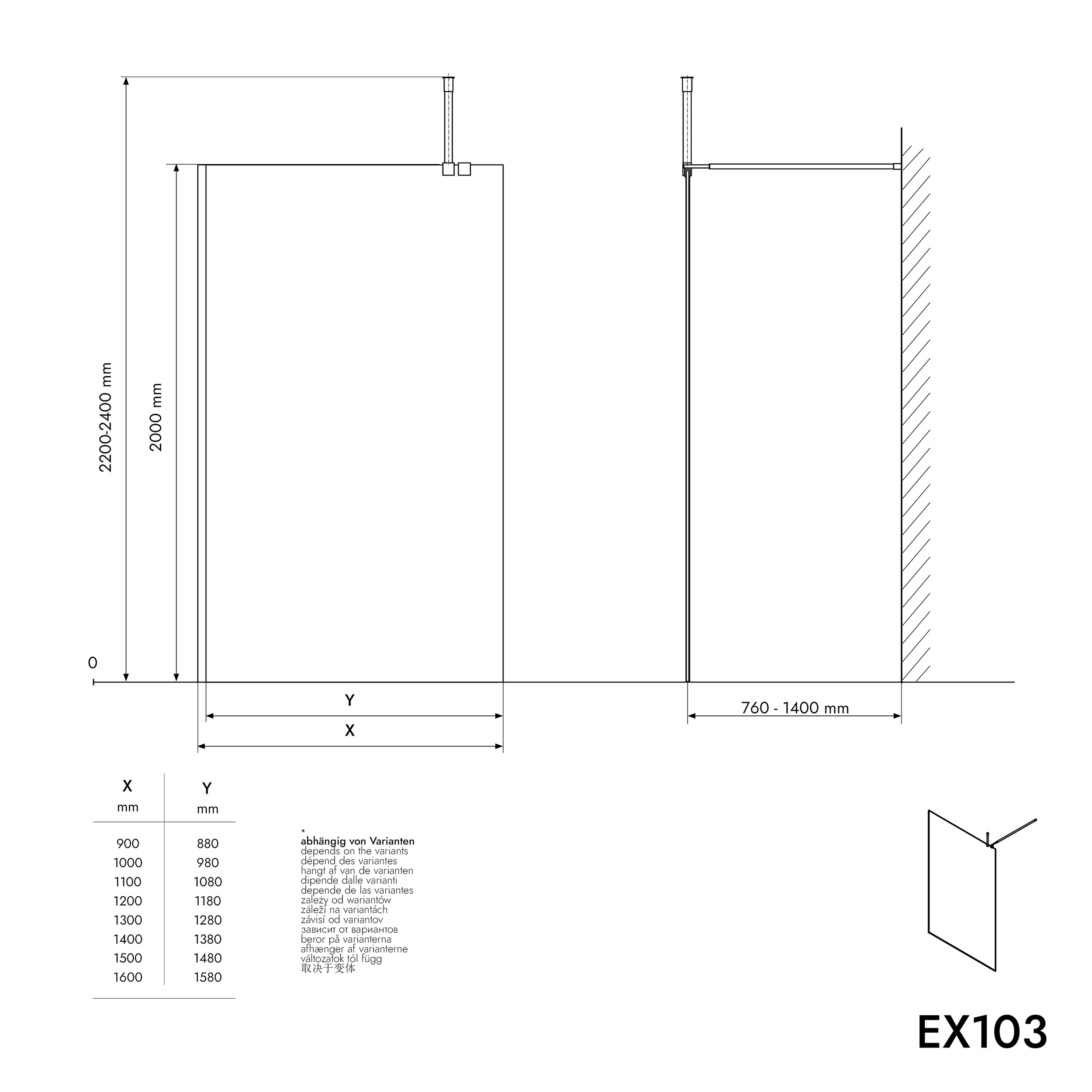 Walk-In 10 mm Super White Glass EX103
