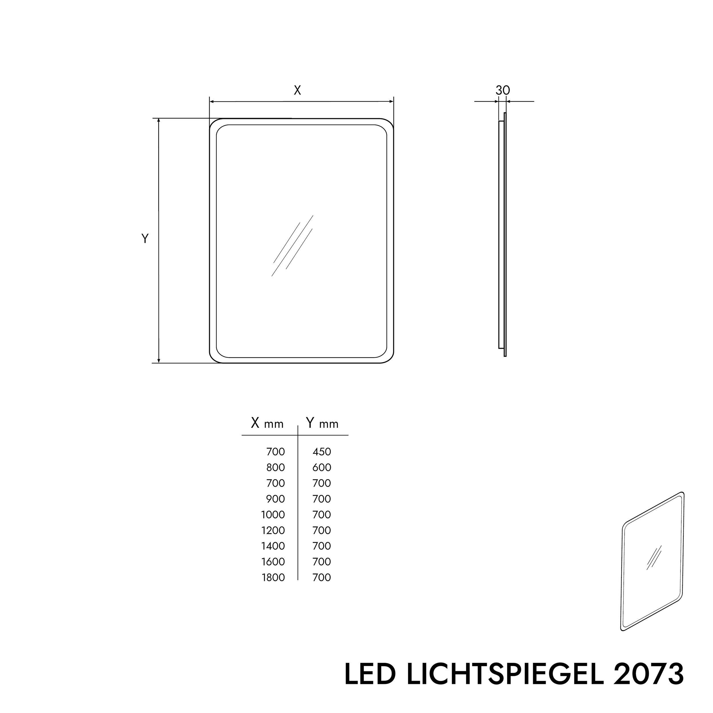 Specchio da bagno con luce LED 2073