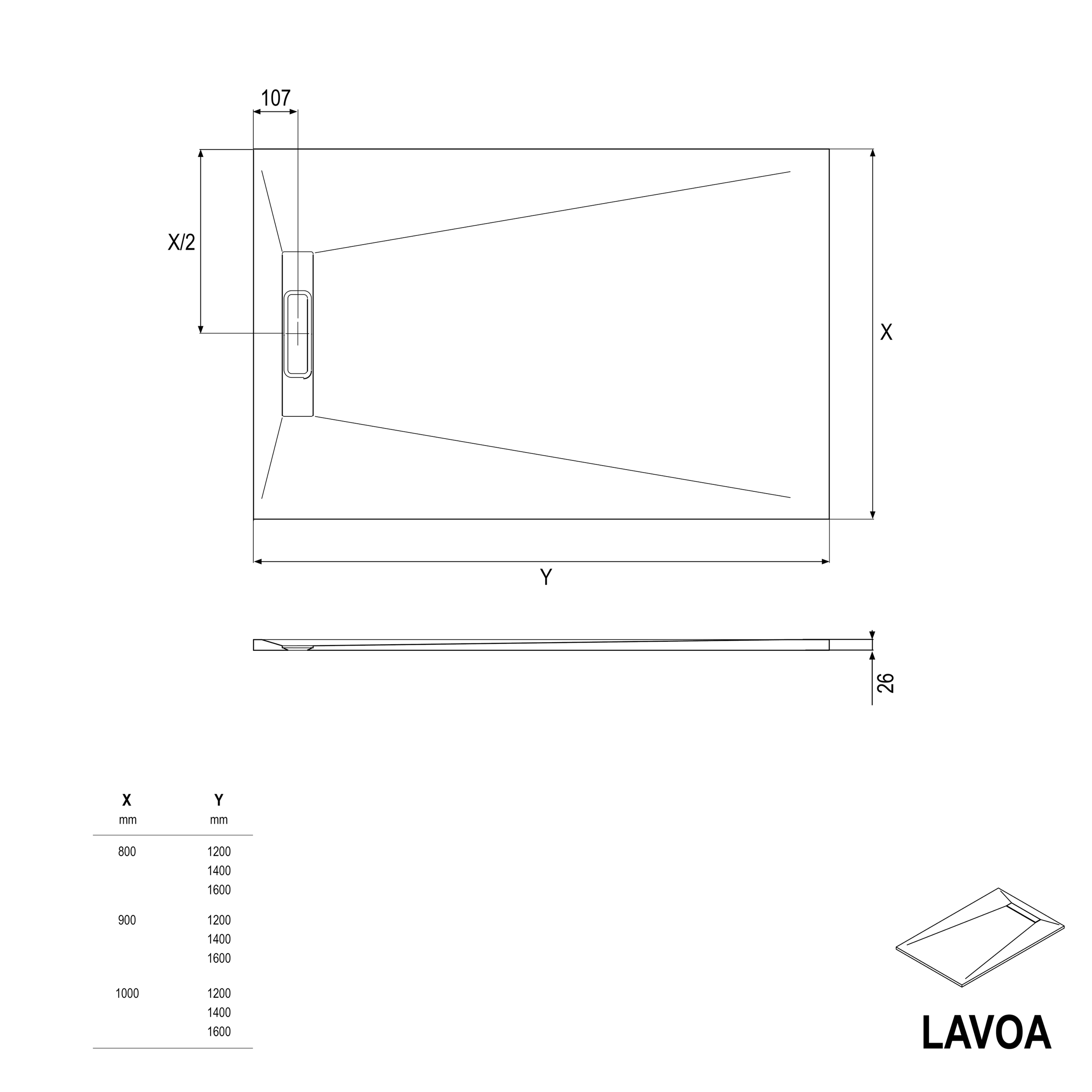 Piatto doccia LAVOA Mineralguss - effetto pietra bianca opaca - dimensioni selezionabili