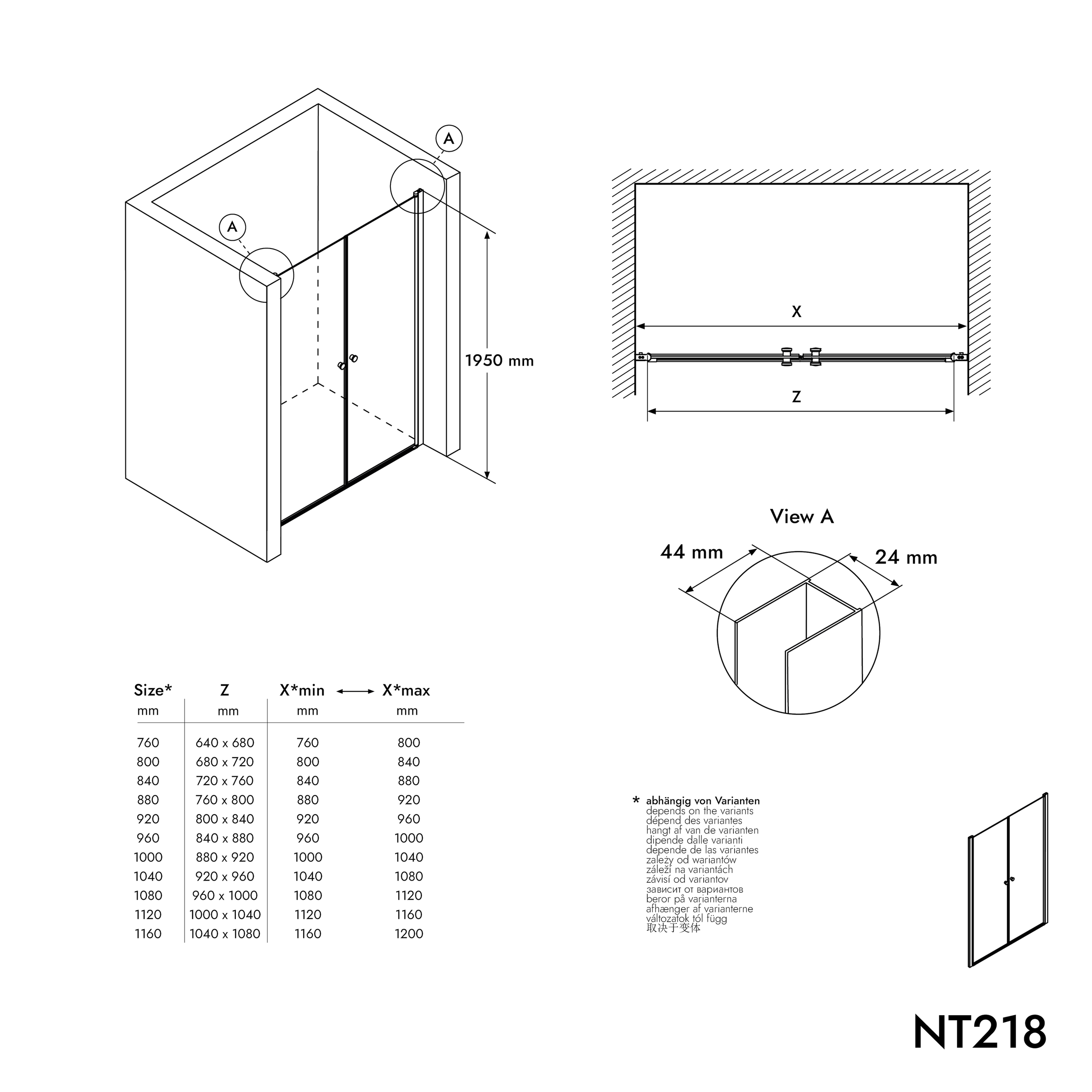 Cabina doccia con porte a doppio battente NT218