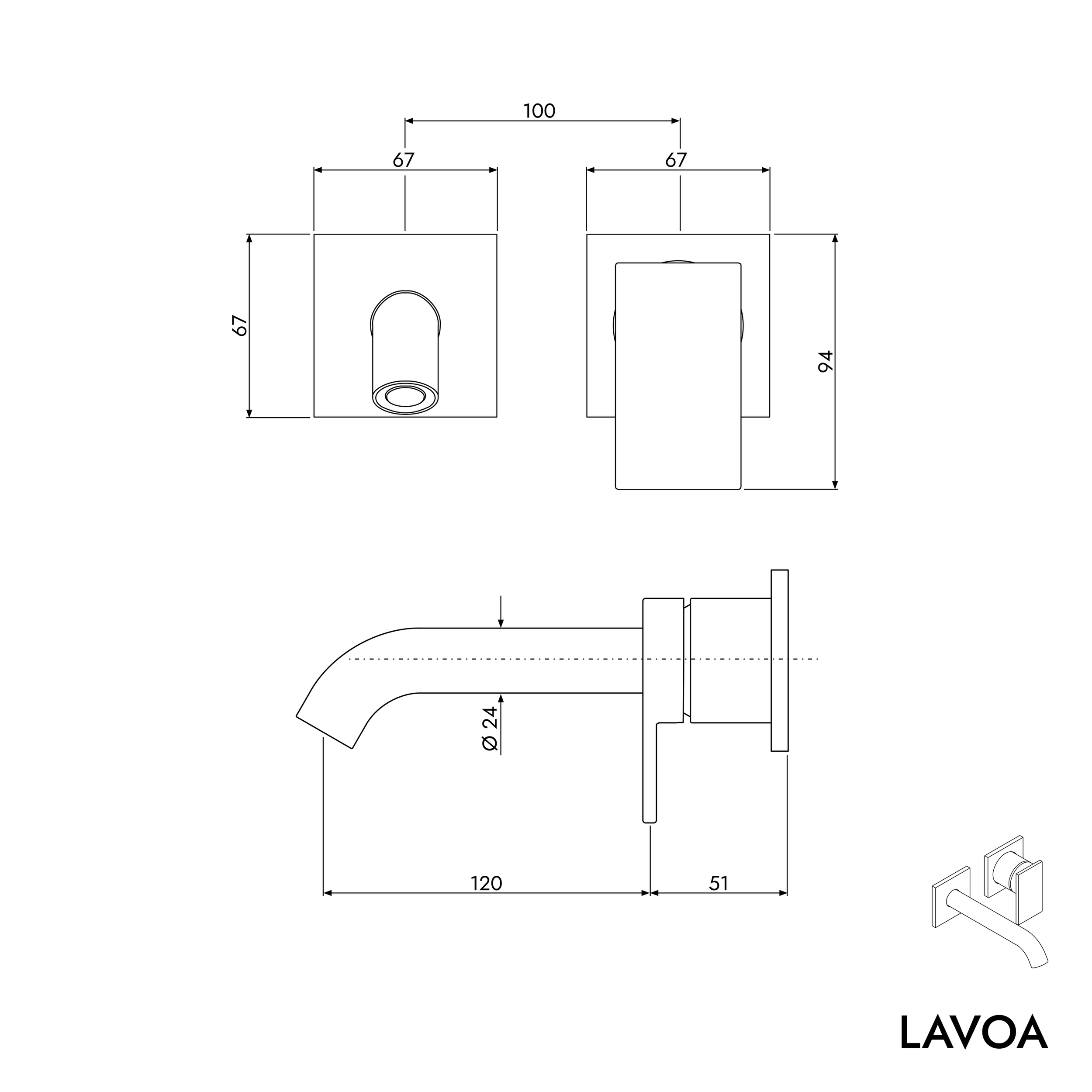 Miscelatore per lavabo a parete LAVOA