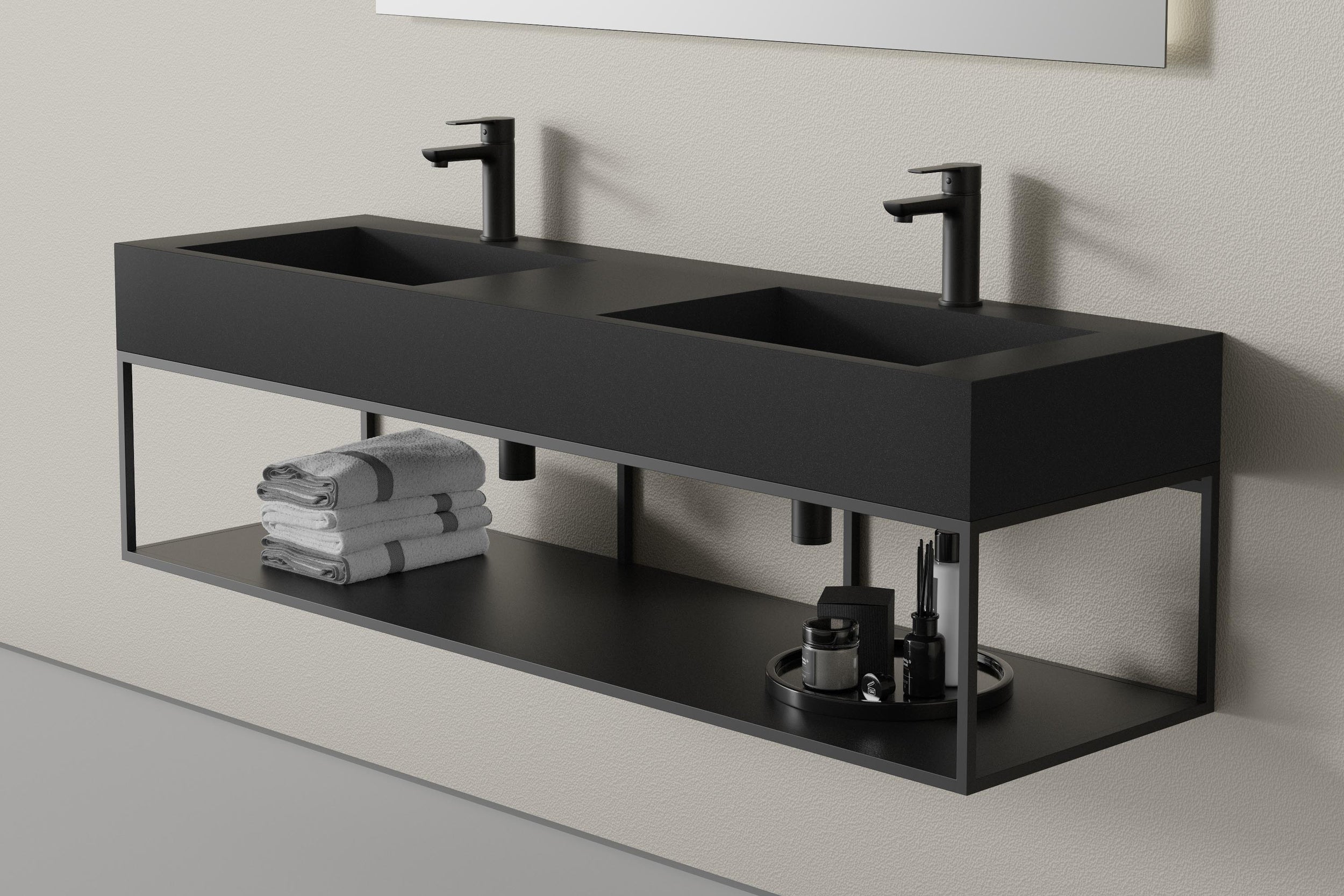 Console sospesa in metallo 150S per lavabo - nero opaco - adatta per il doppio lavabo sospeso Bernstein TWG16