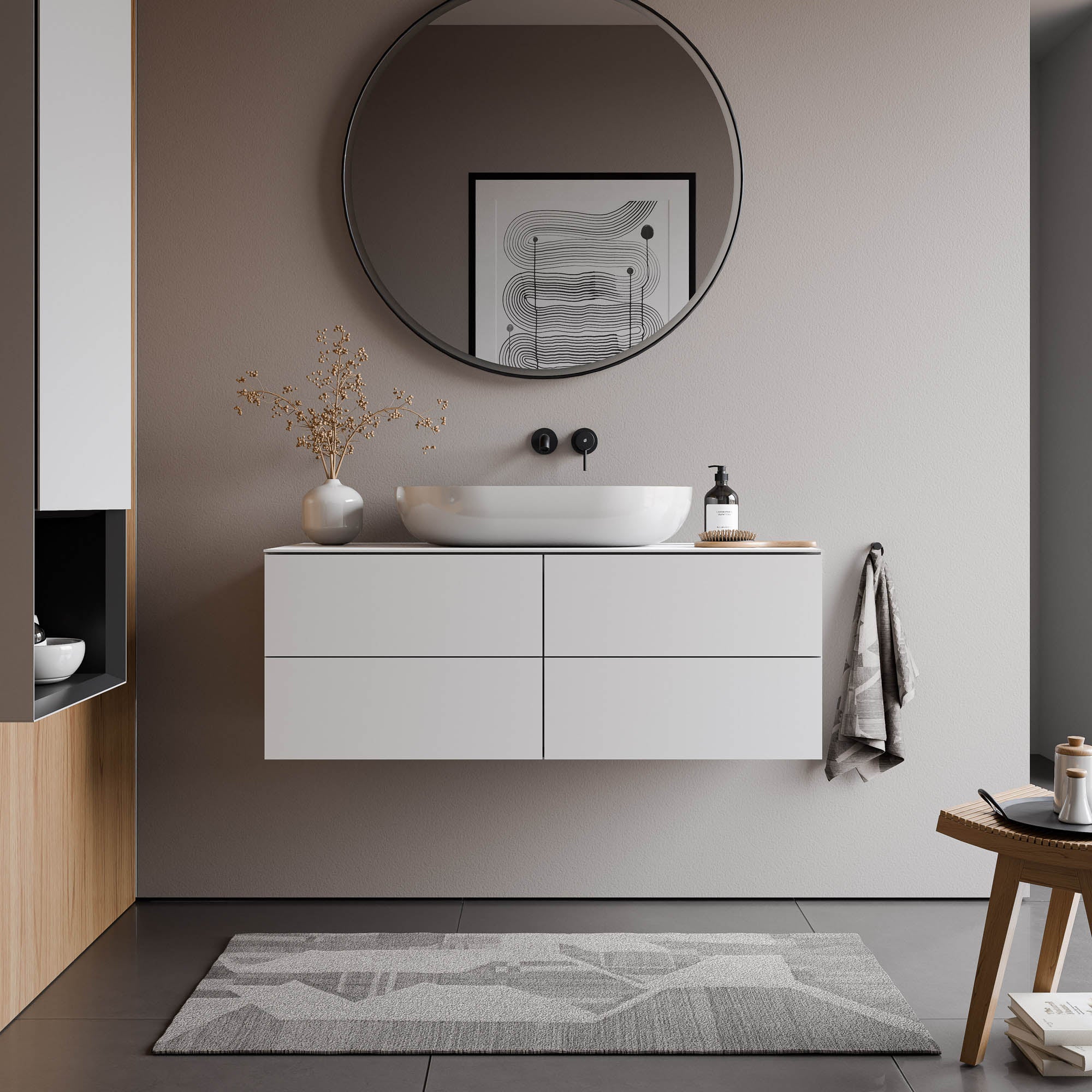 Mobiletto ARCTIC 1200 bianco Softtouch per lavabo da appoggio