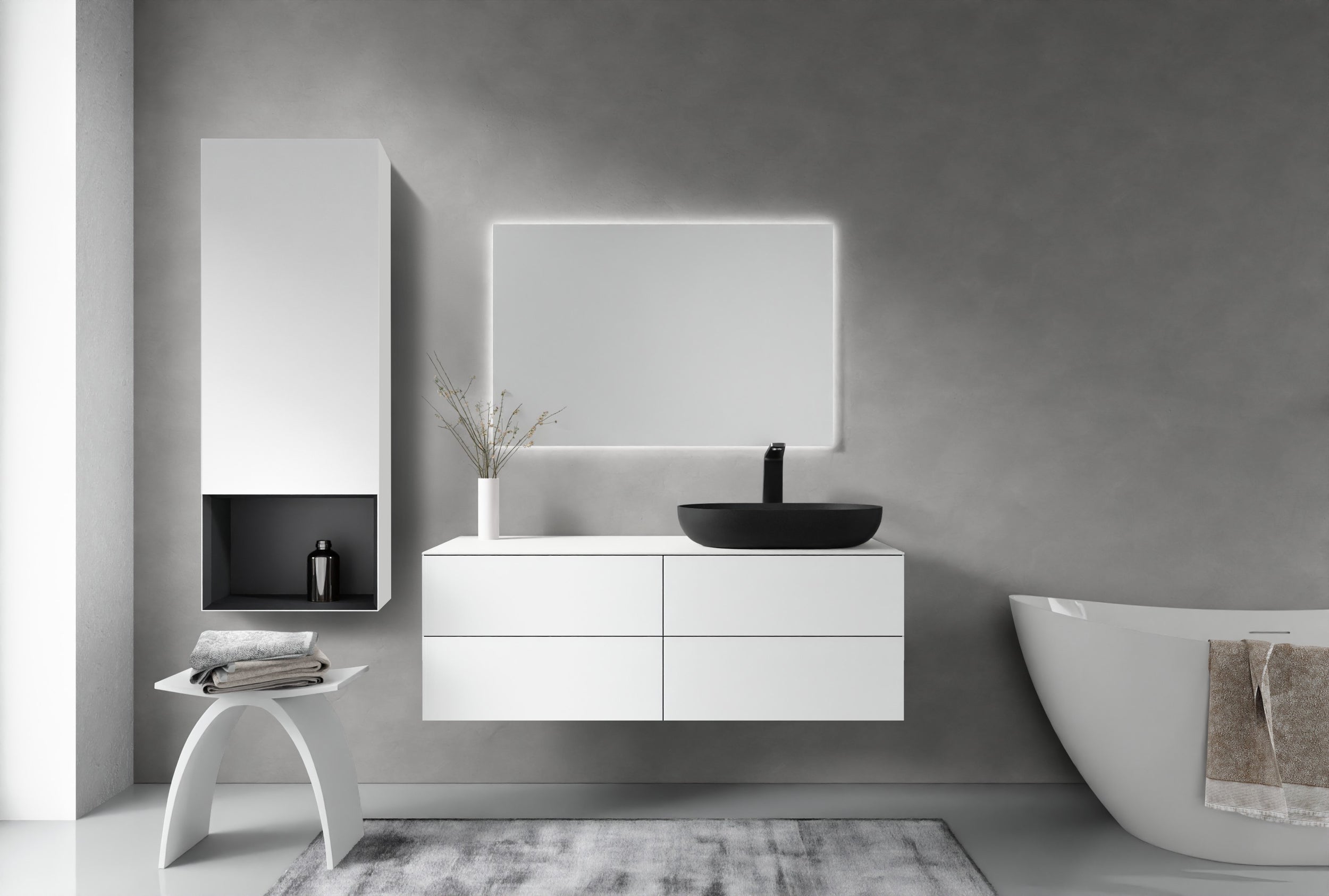 Mobiletto ARCTIC 1200 bianco Softtouch per lavabo da appoggio