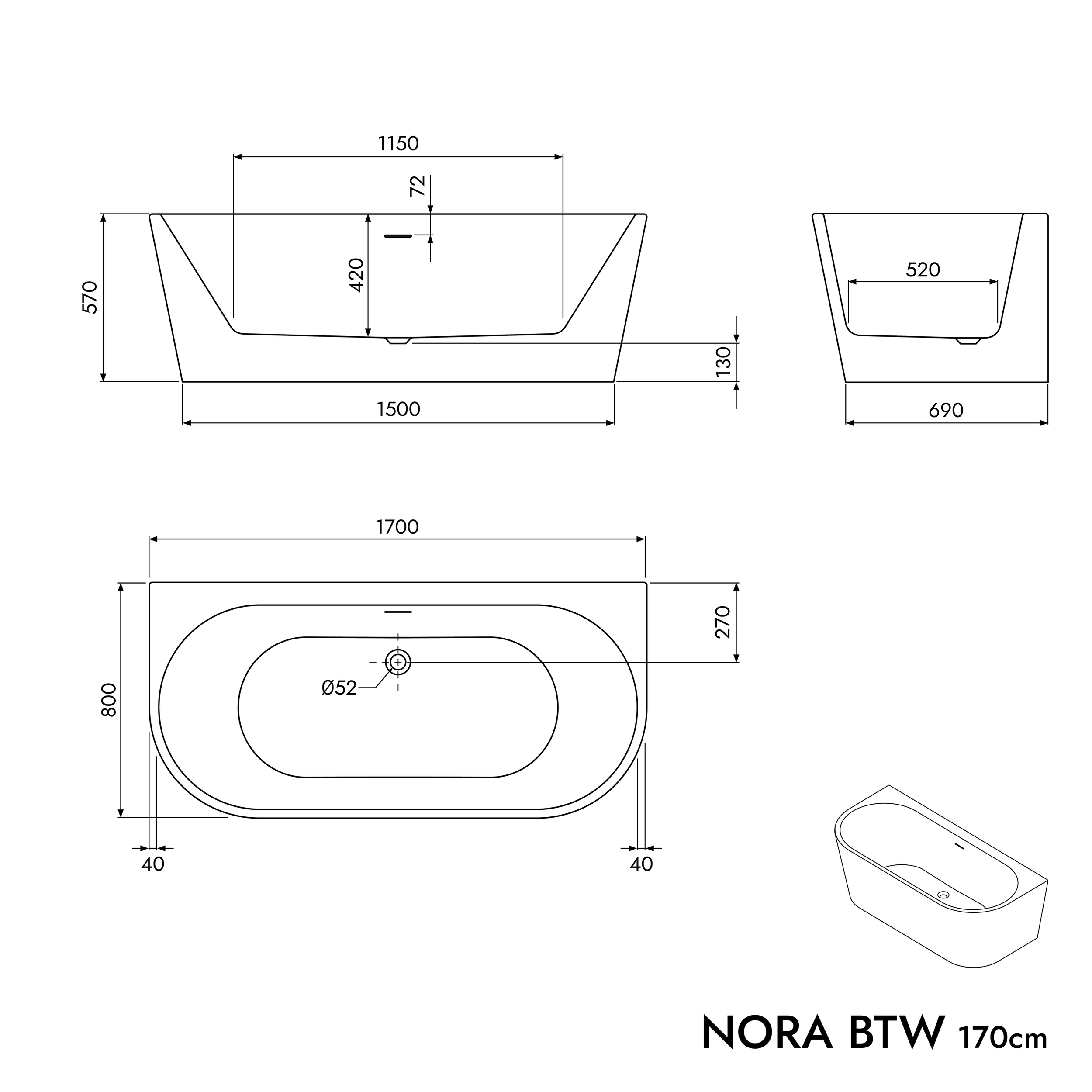 Vasca da bagno semi-libera NORA