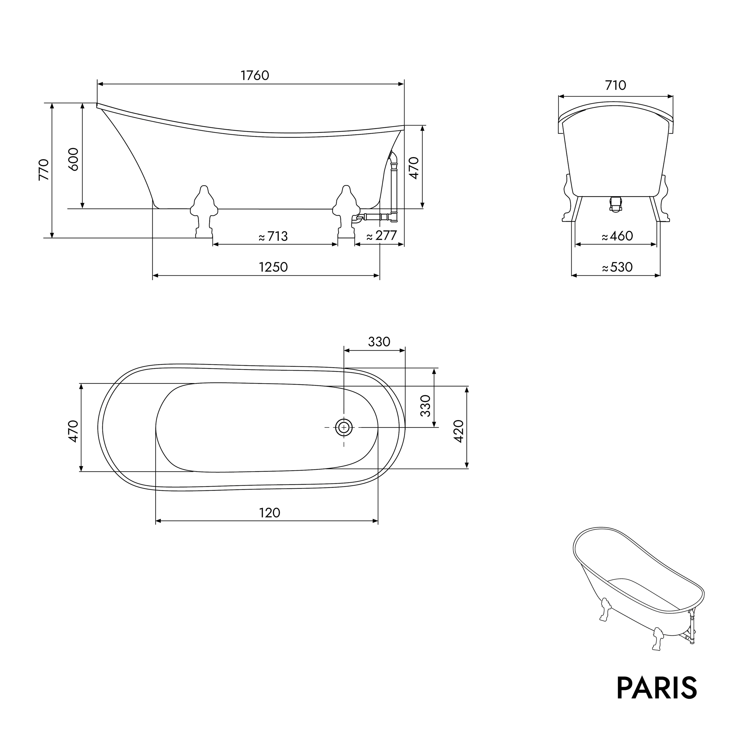 Vasca da bagno autoportante PARIS in acrilico