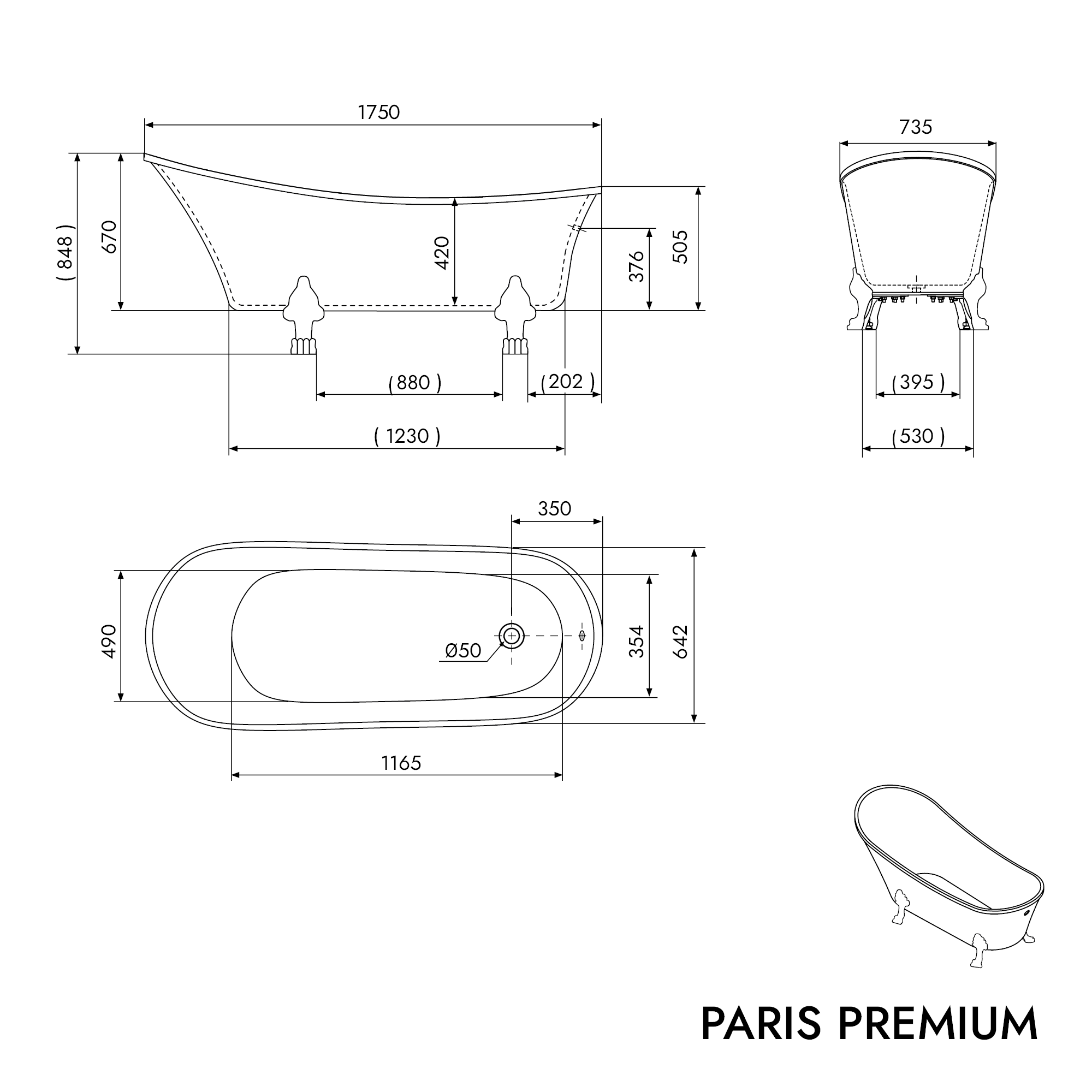 Vasca da bagno autoportante PARIS PREMIUM