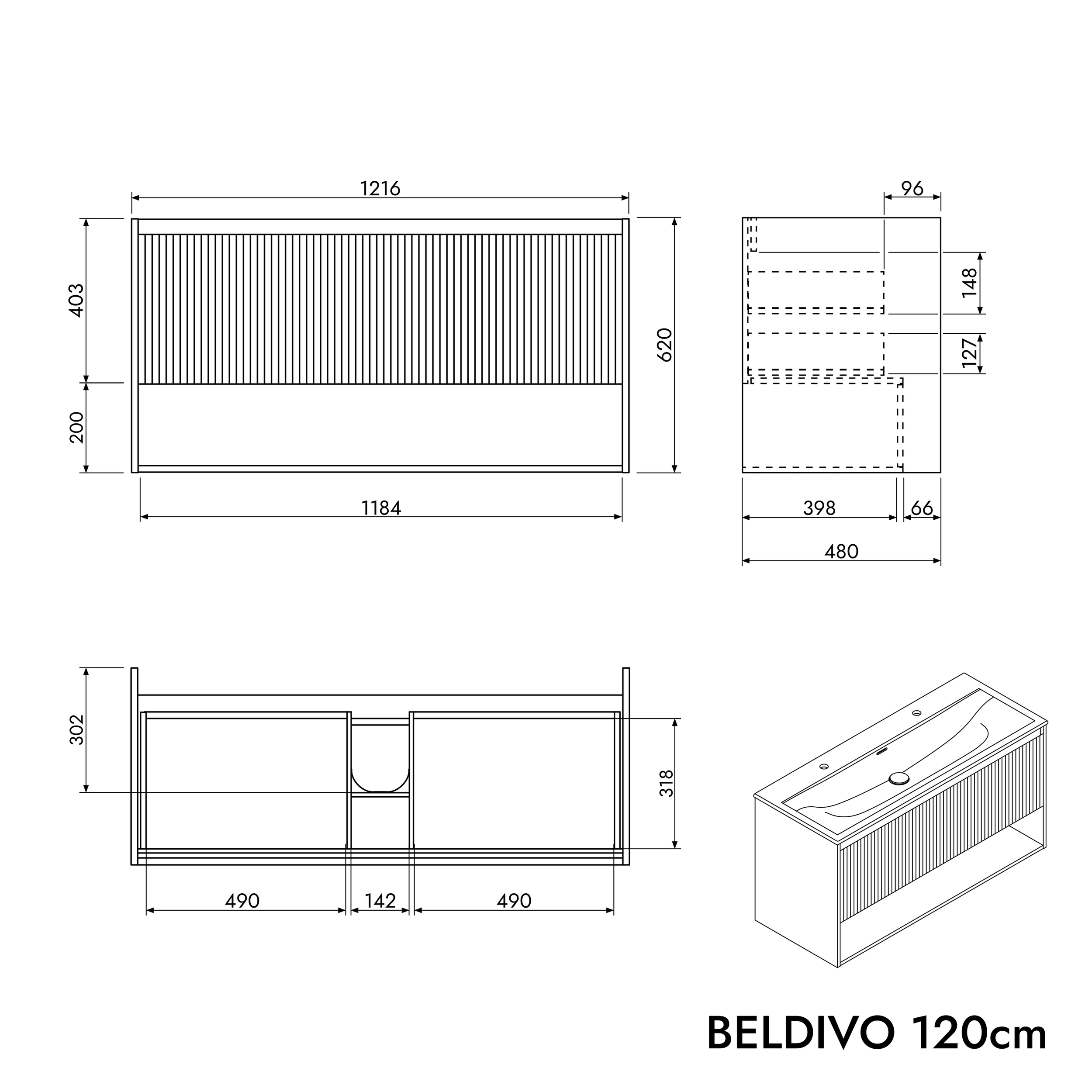 Set di mobili da bagno BELDIVO 120 cm