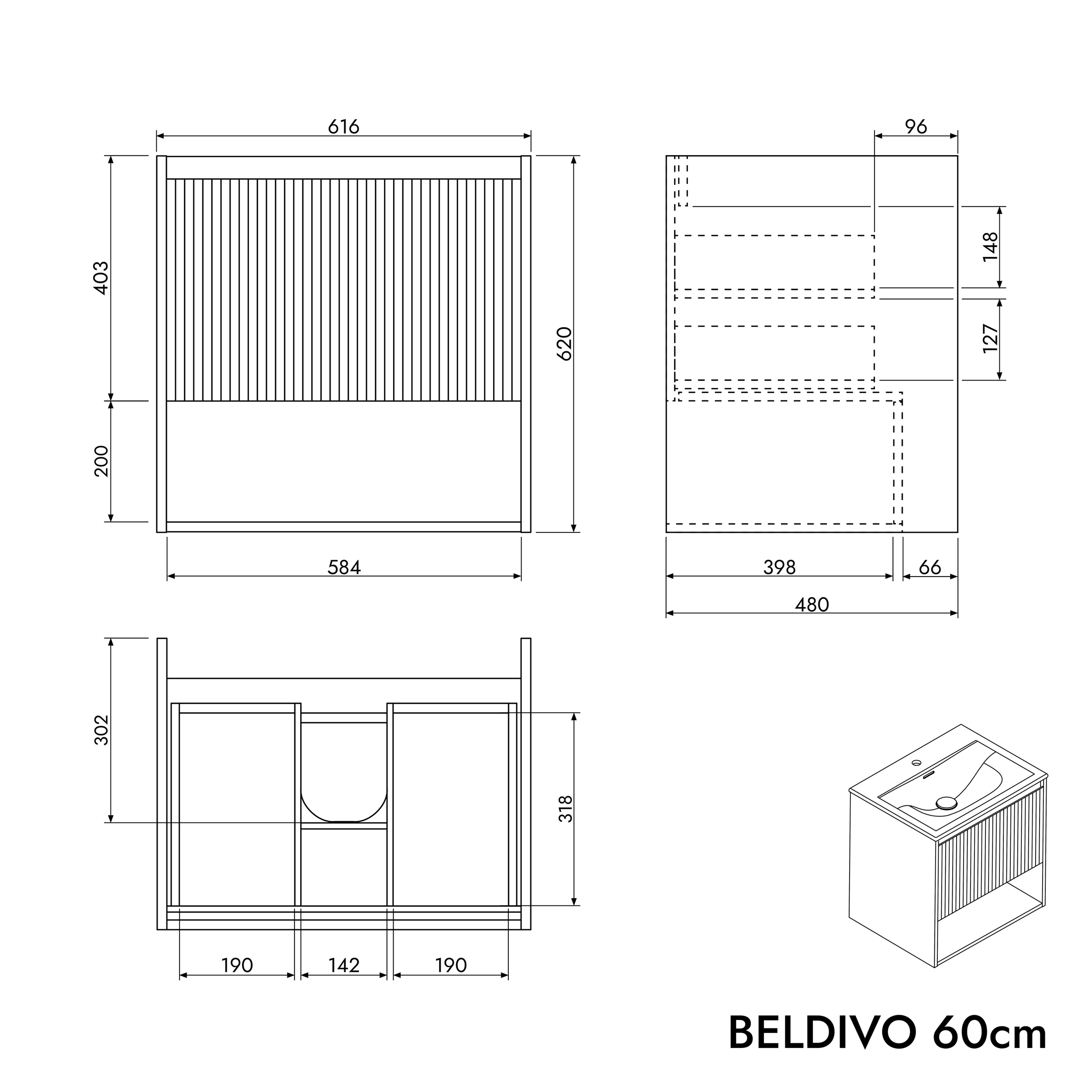 Set di mobili da bagno BELDIVO 60 cm con lavabo