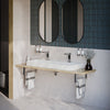 Lavabo sospeso / lavabo da appoggio di marmo fuso BS6001  con due fori per rubinetto- bianco - 120cm