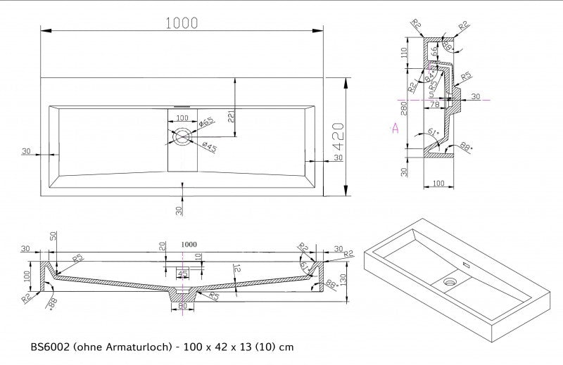 Lavabo a parete Lavabo da appoggio BS6002 in marmo fuso