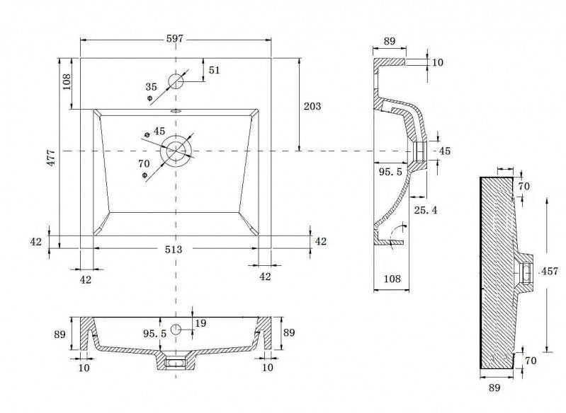 Lavabo a parete Lavabo da appoggio BS6049 60 x 48 x 14 cm 