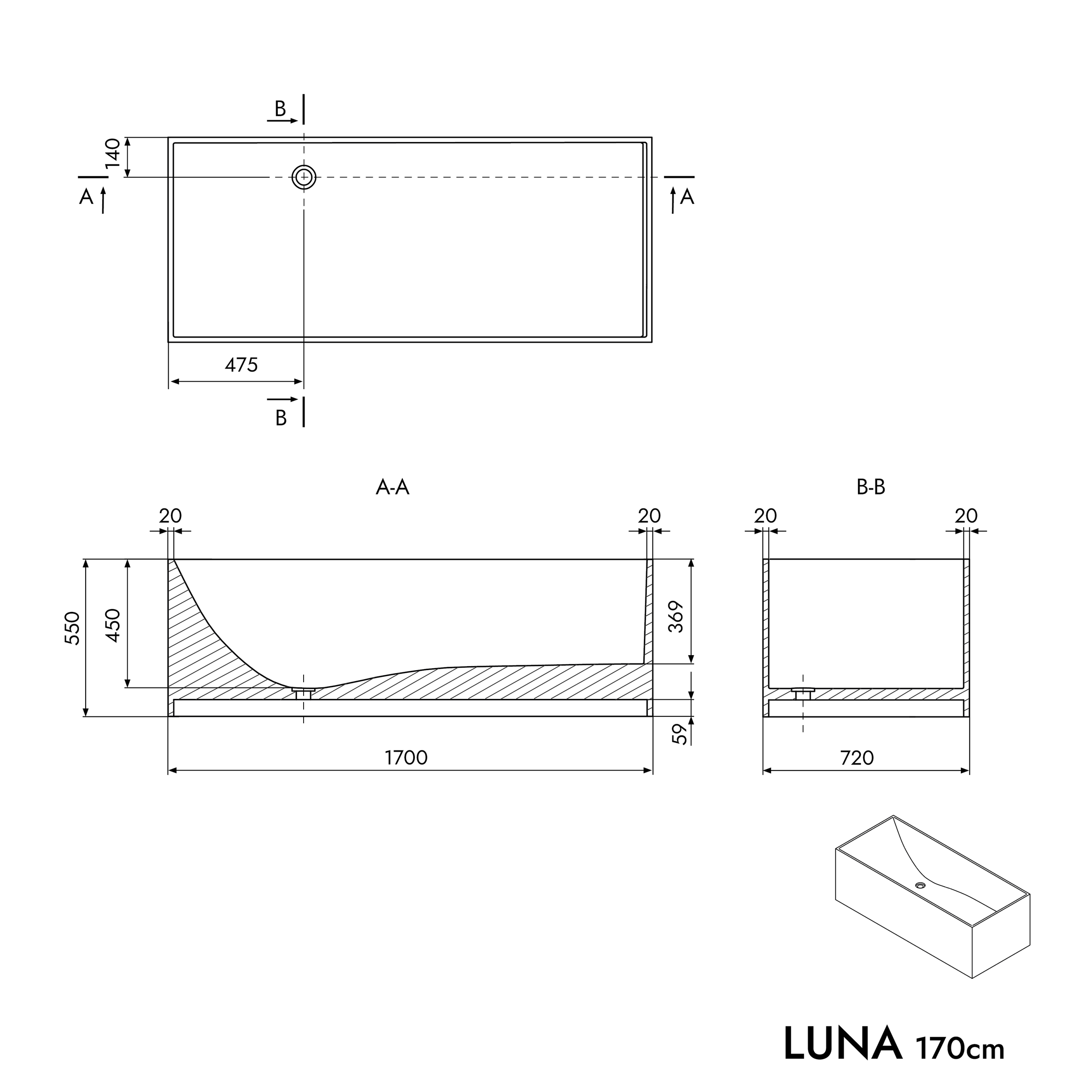 Vasca da bagno autoportante LUNA STONE
