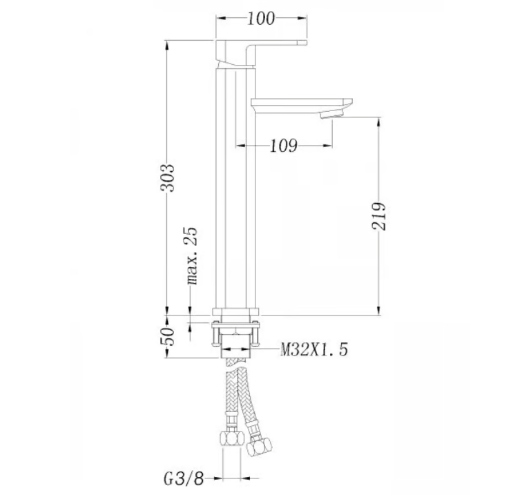 Rubinetto monocomando allungato per lavabo 1234