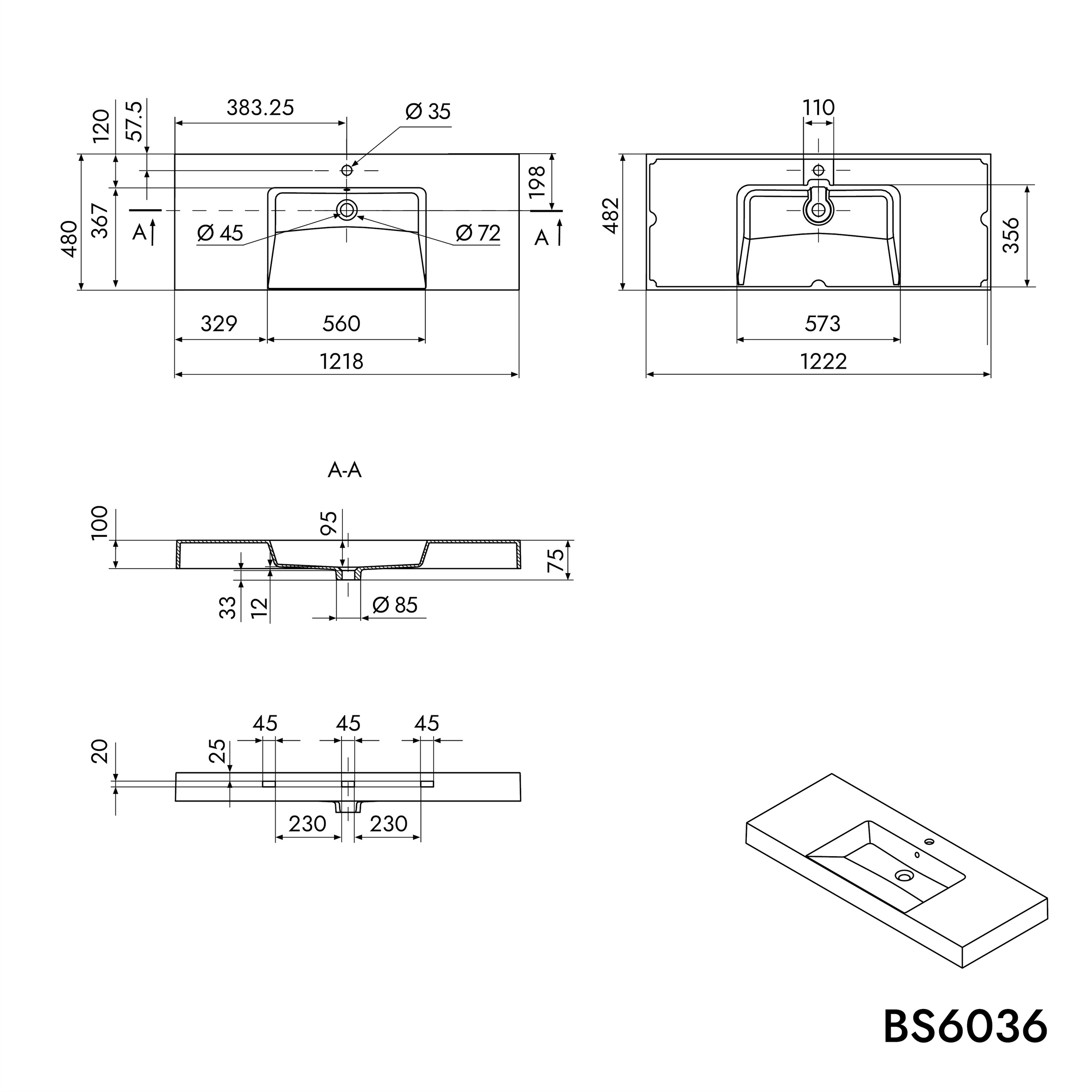 Lavabo a parete in marmo fuso BS6036