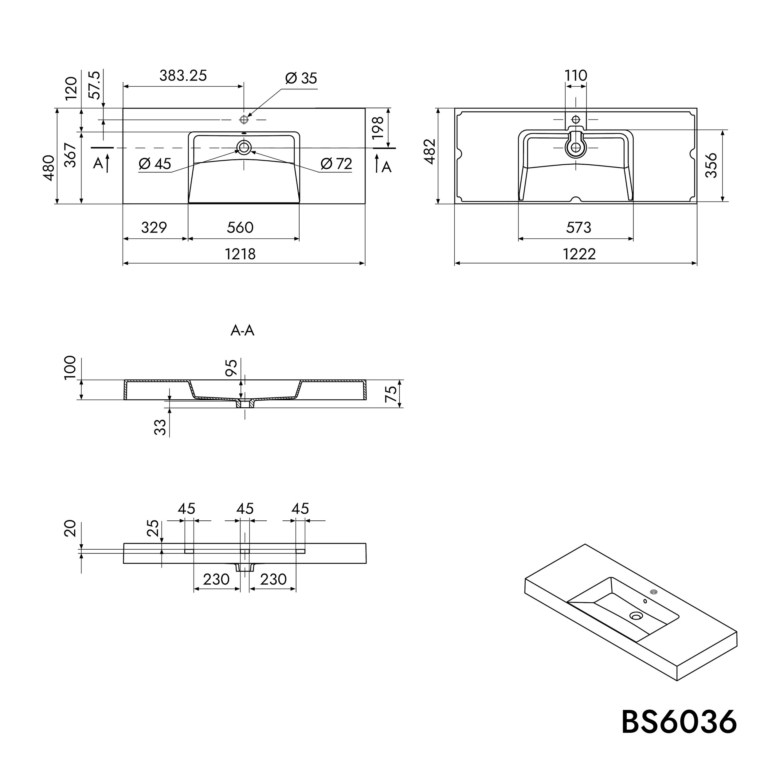 Lavabo a parete in marmo fuso BS6036