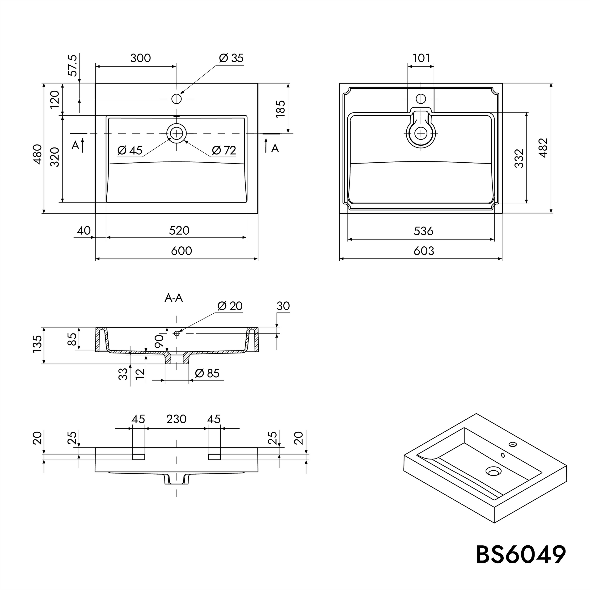 Lavabo a parete Lavabo da appoggio BS6049