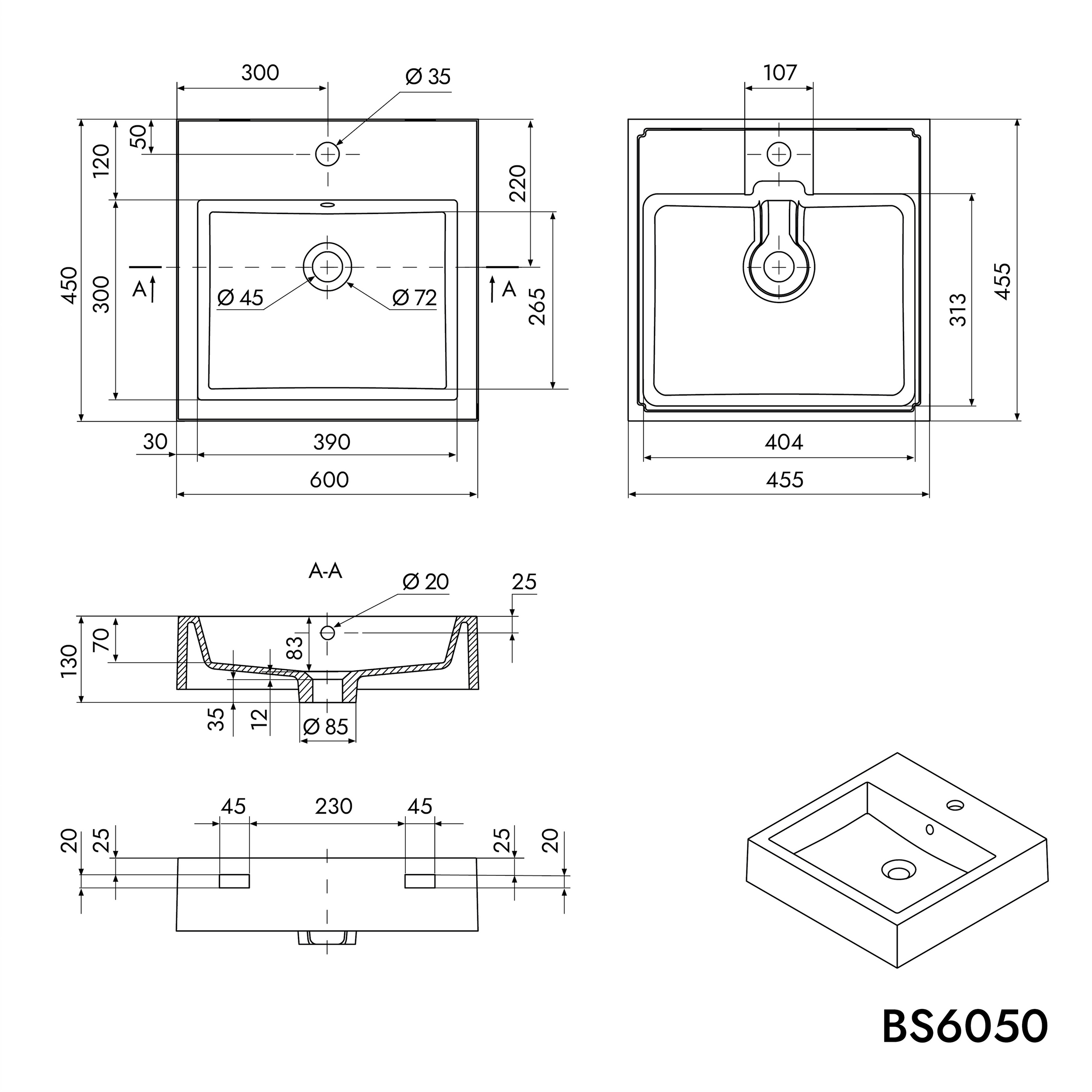 Lavabo a parete Lavabo da appoggio BS6050