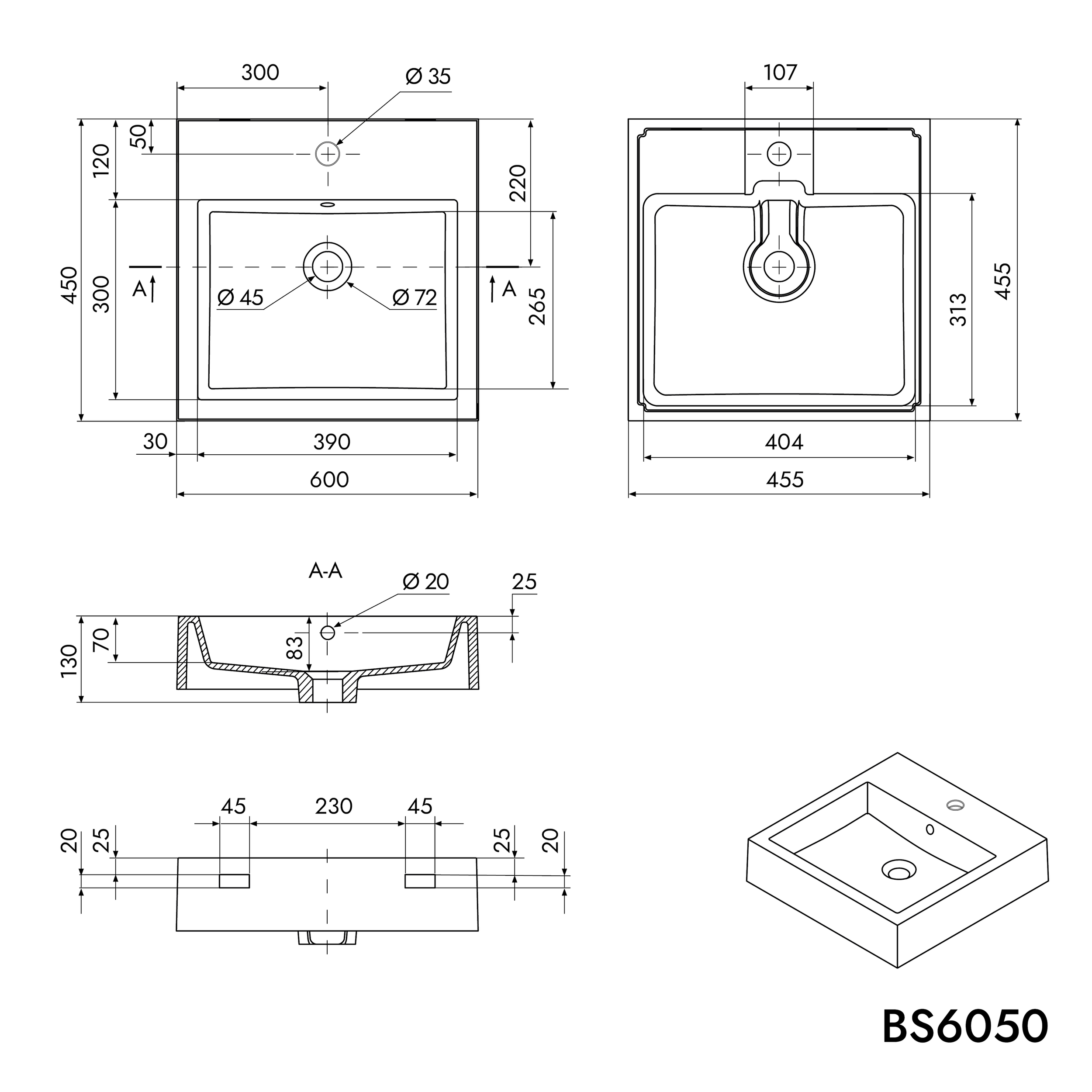 Lavabo a parete Lavabo da appoggio BS6050