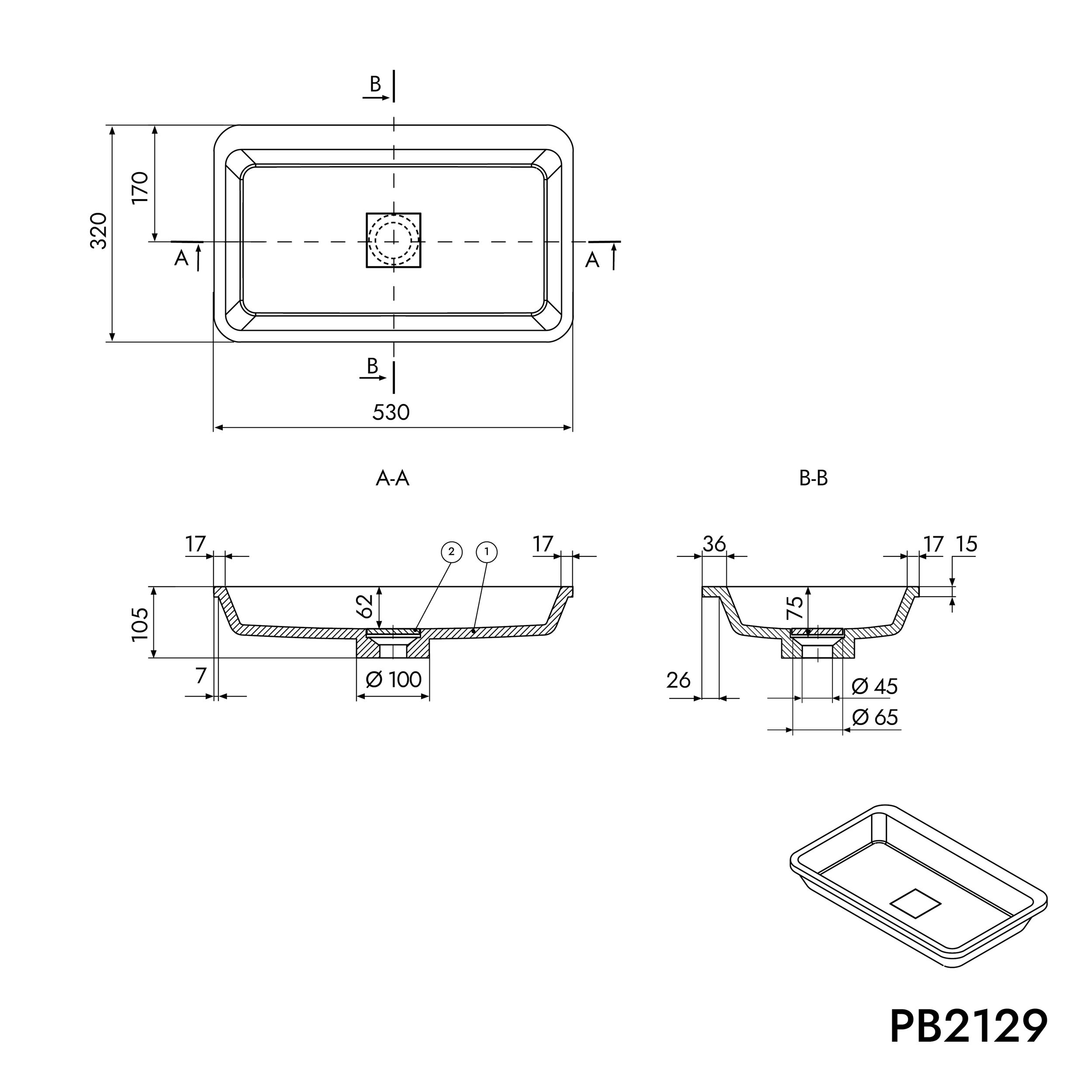 Lavabo da incasso PB2129
