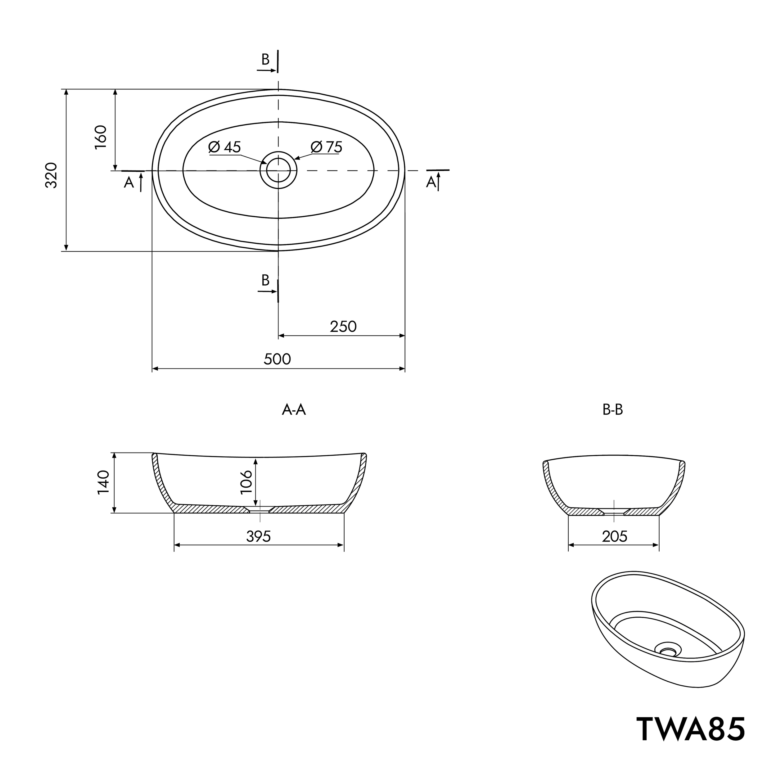 Lavabo da appoggio TWA85