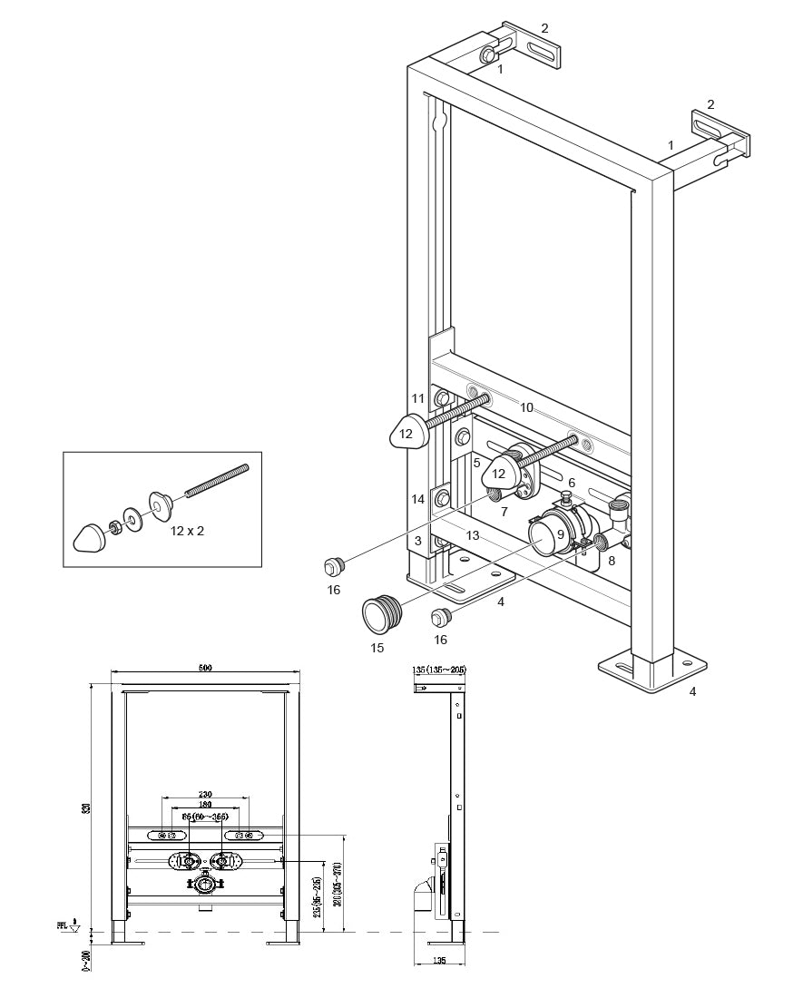 Sistema di installazione a parete per bidet sospesi Bernstein G30013A