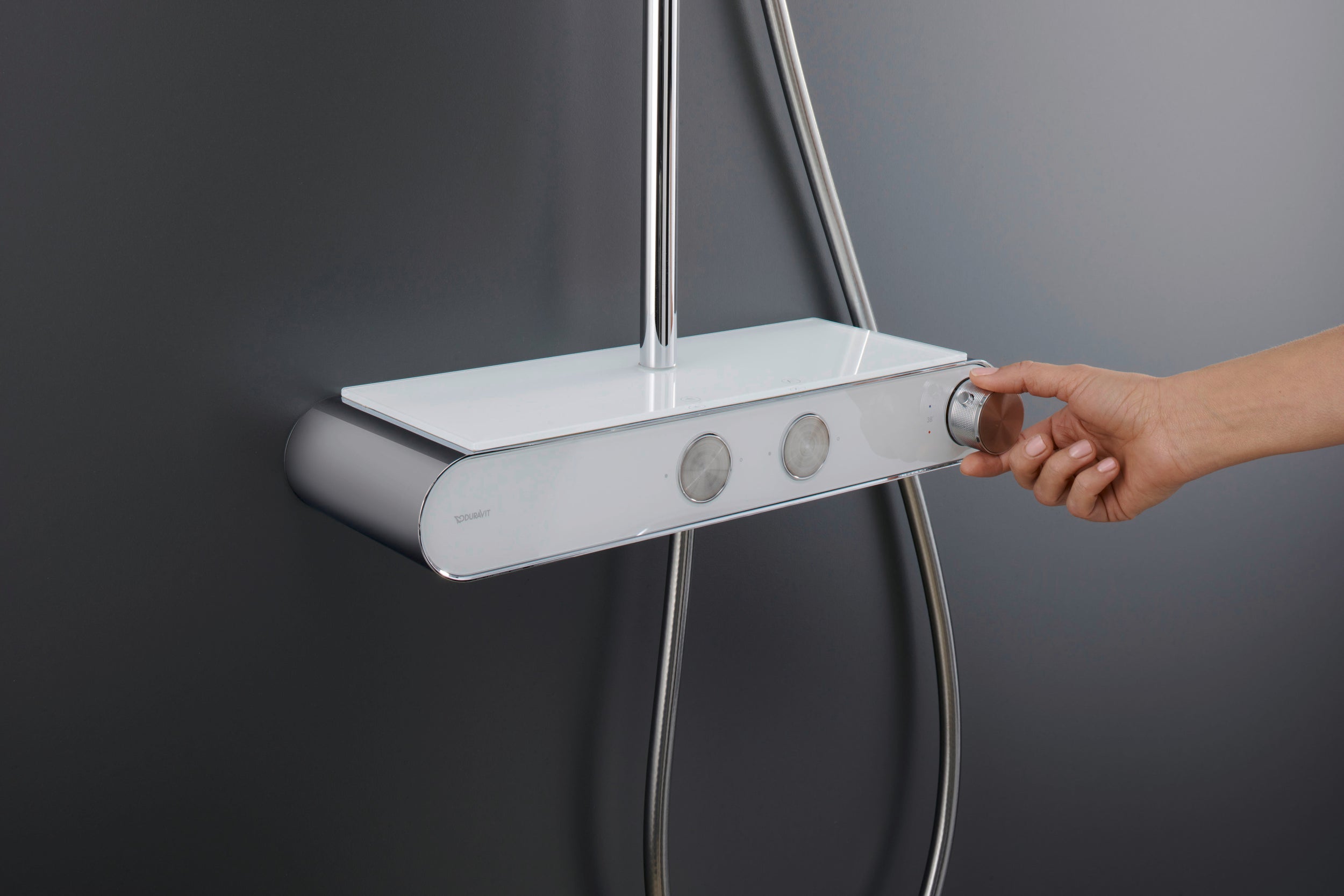 Duravit sistema doccia con termostato e mensola in vetro