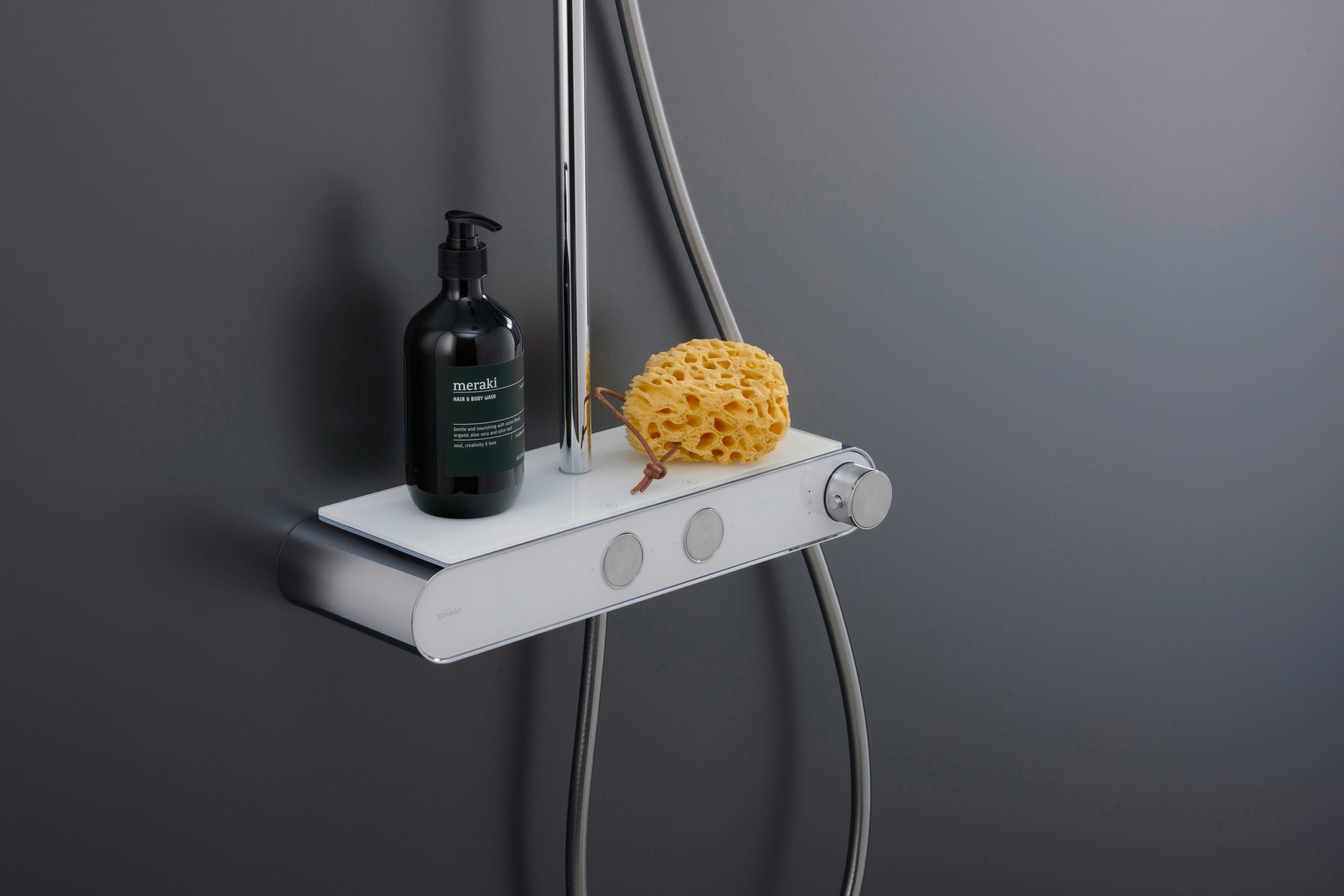 Duravit sistema doccia con termostato e mensola in vetro