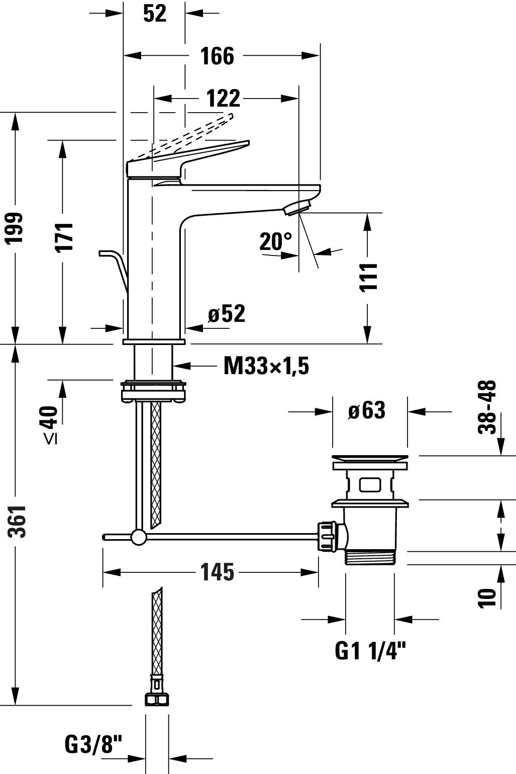 Miscelatore monocomando per lavabo Duravit Wave M con maniglione - colore a scelta