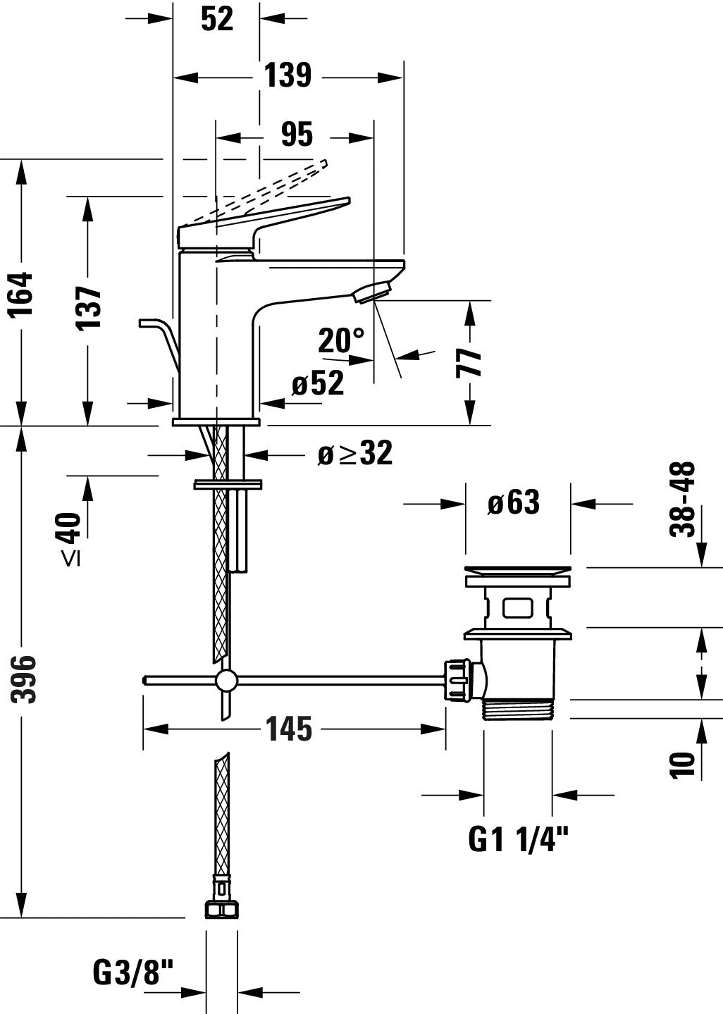 Miscelatore monocomando per lavabo Duravit Wave S con barra di estrazione