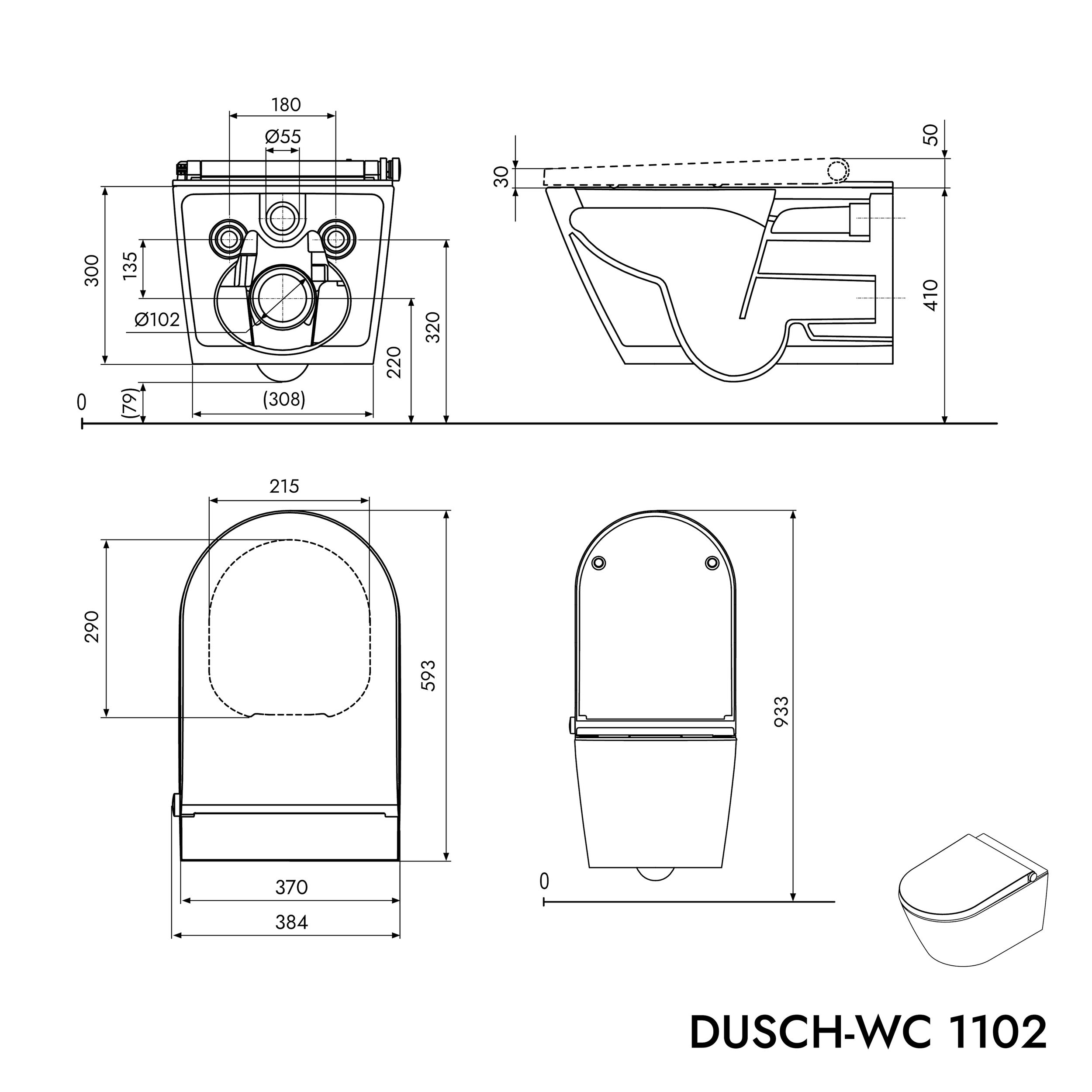 Set completo WC-doccia PRO+1102 con elemento da parete Geberit Duofix