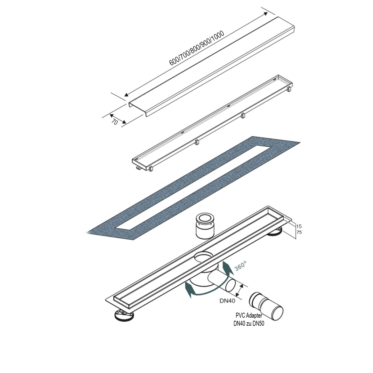 Canaletta doccia in acciaio inox FlexGTB02