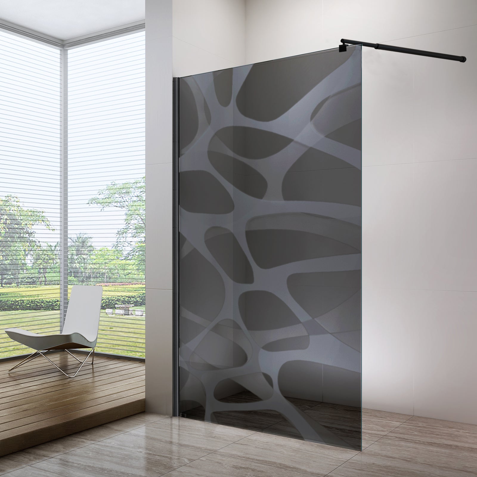 Doccia Walk-in Ex101 Wave - grigio/nero - vetro temprato di 10mm - larghezza selezionabile