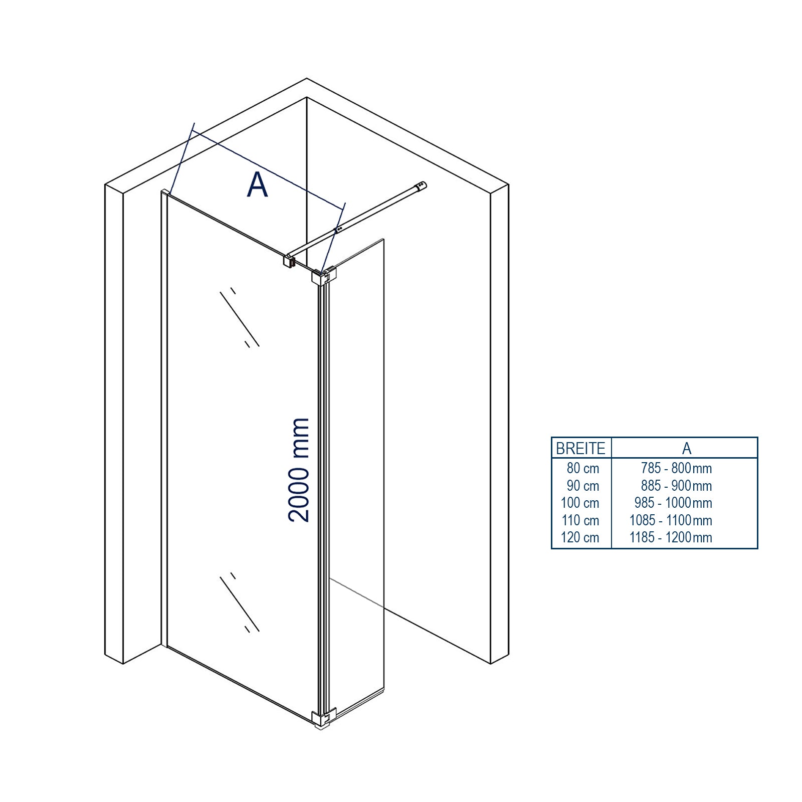 Parete doccia Walk-In con anta paraspruzzi NT109 vetro temprato - 8mm - rivestimento NANO