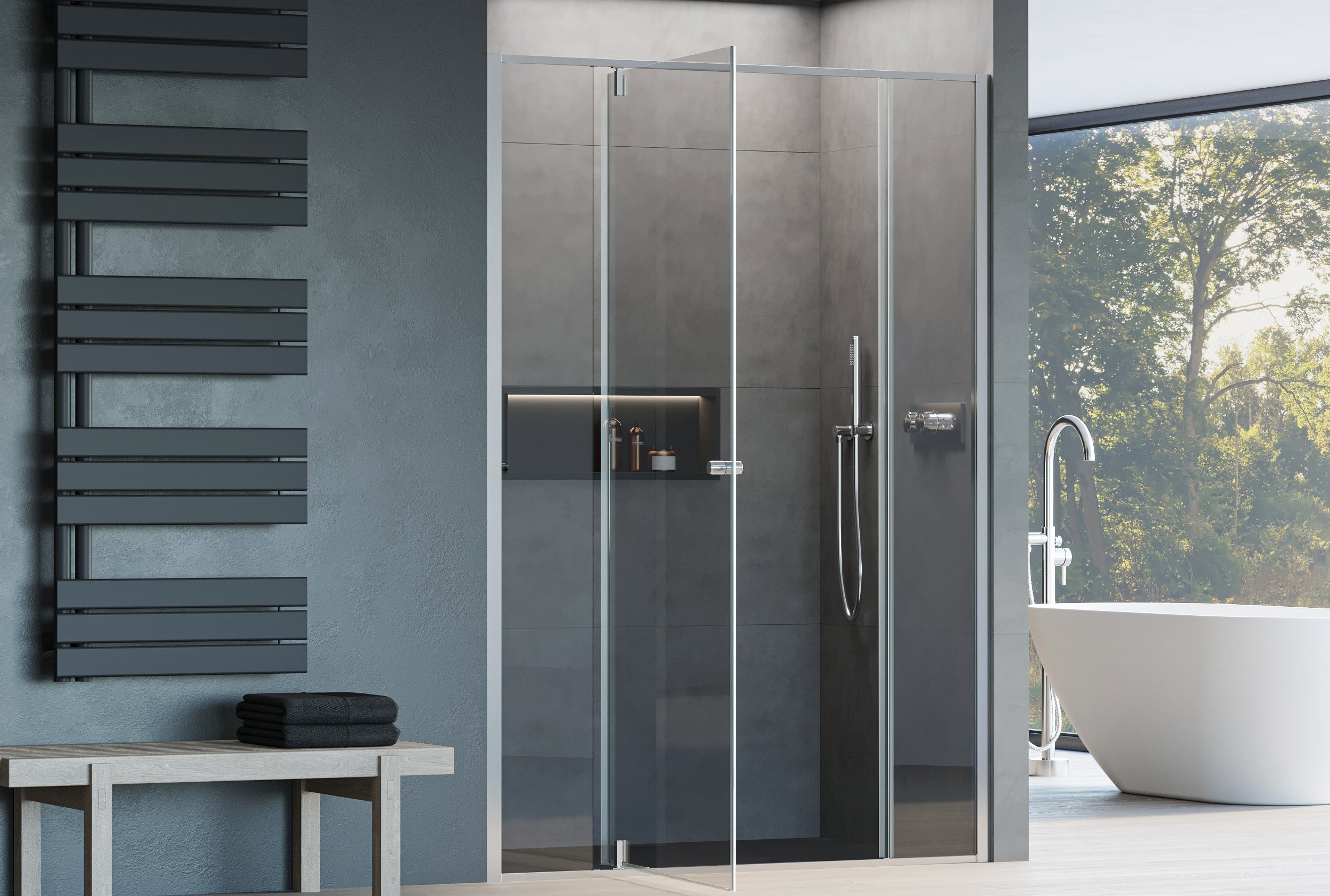 Doccia a incasso con porta a battente - due pannelli fissi NT607 - FLEX