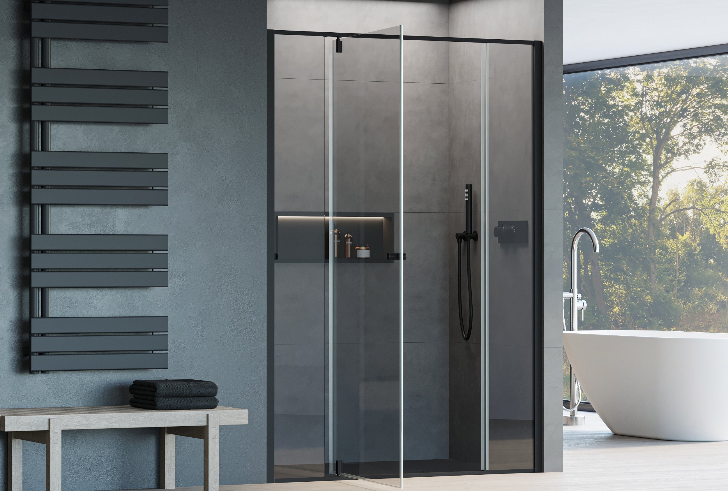 Doccia a incasso con porta a battente - due pannelli fissi NT607 - FLEX