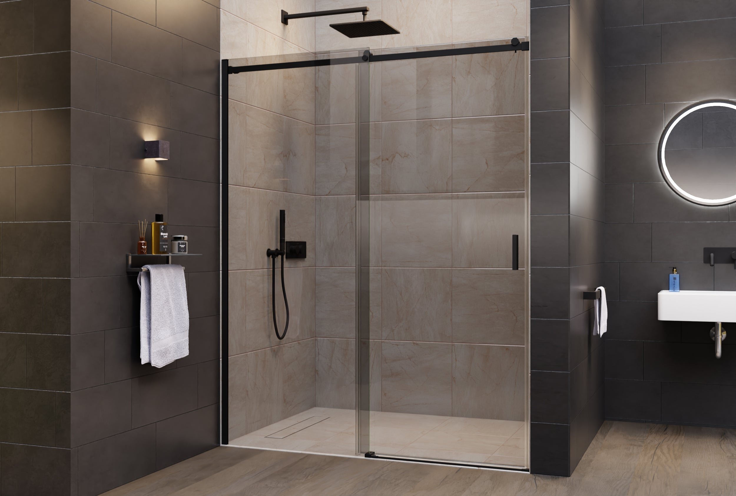 Nicchia doccia con porta scorrevole NT806 FLEX Nero opaco