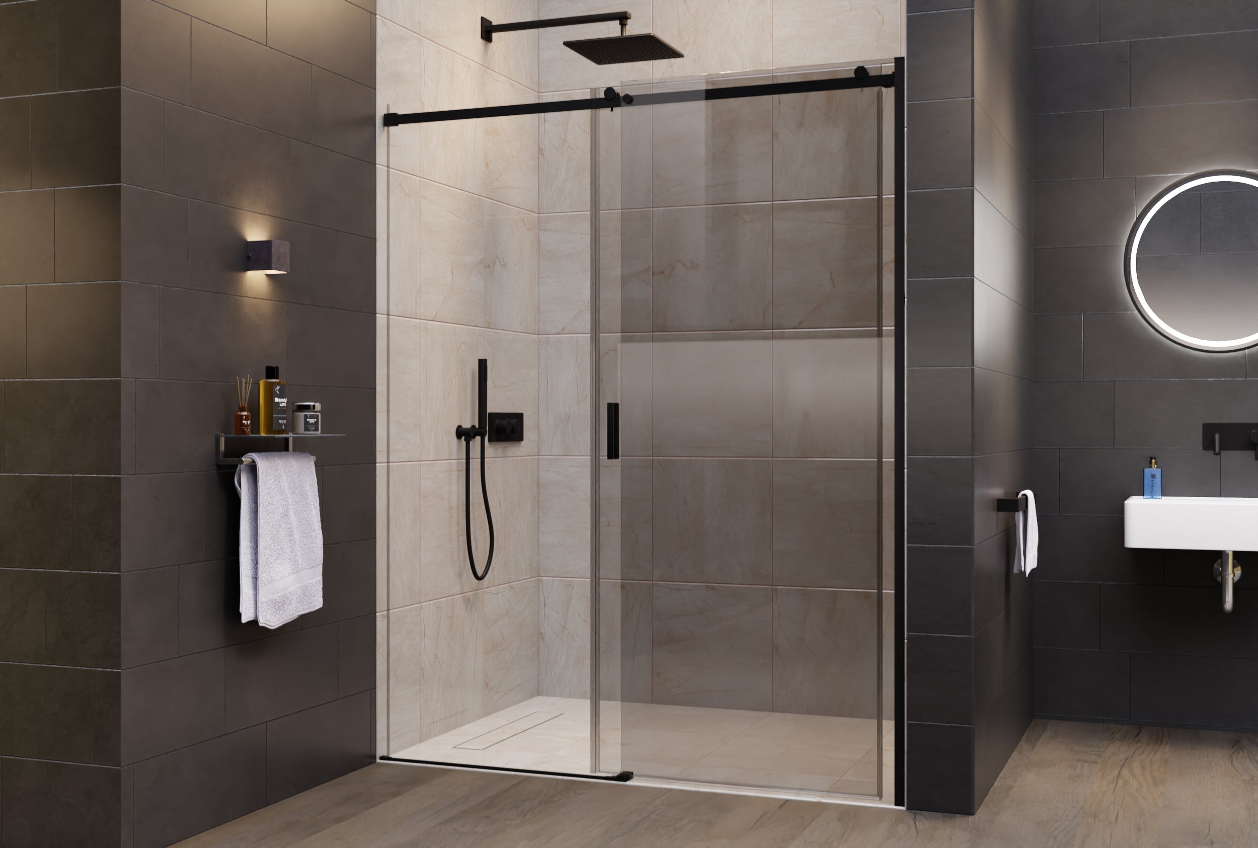 Nicchia doccia con porta scorrevole NT806 FLEX Nero opaco